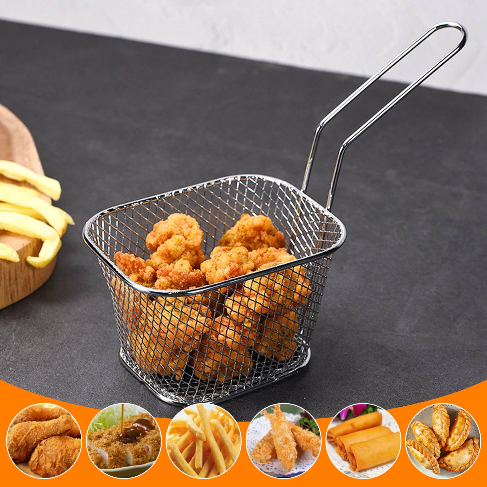 Cestini Per Patatine Fritte - 12 Pezzi Cestini Per Friggere, Cestello Per Friggere, Piccoli Cestini In Acciaio Inox, Mini Cestini Da Portata Con Manico, Cestino Per Patatine Fritte, Anelli Di Cipolla