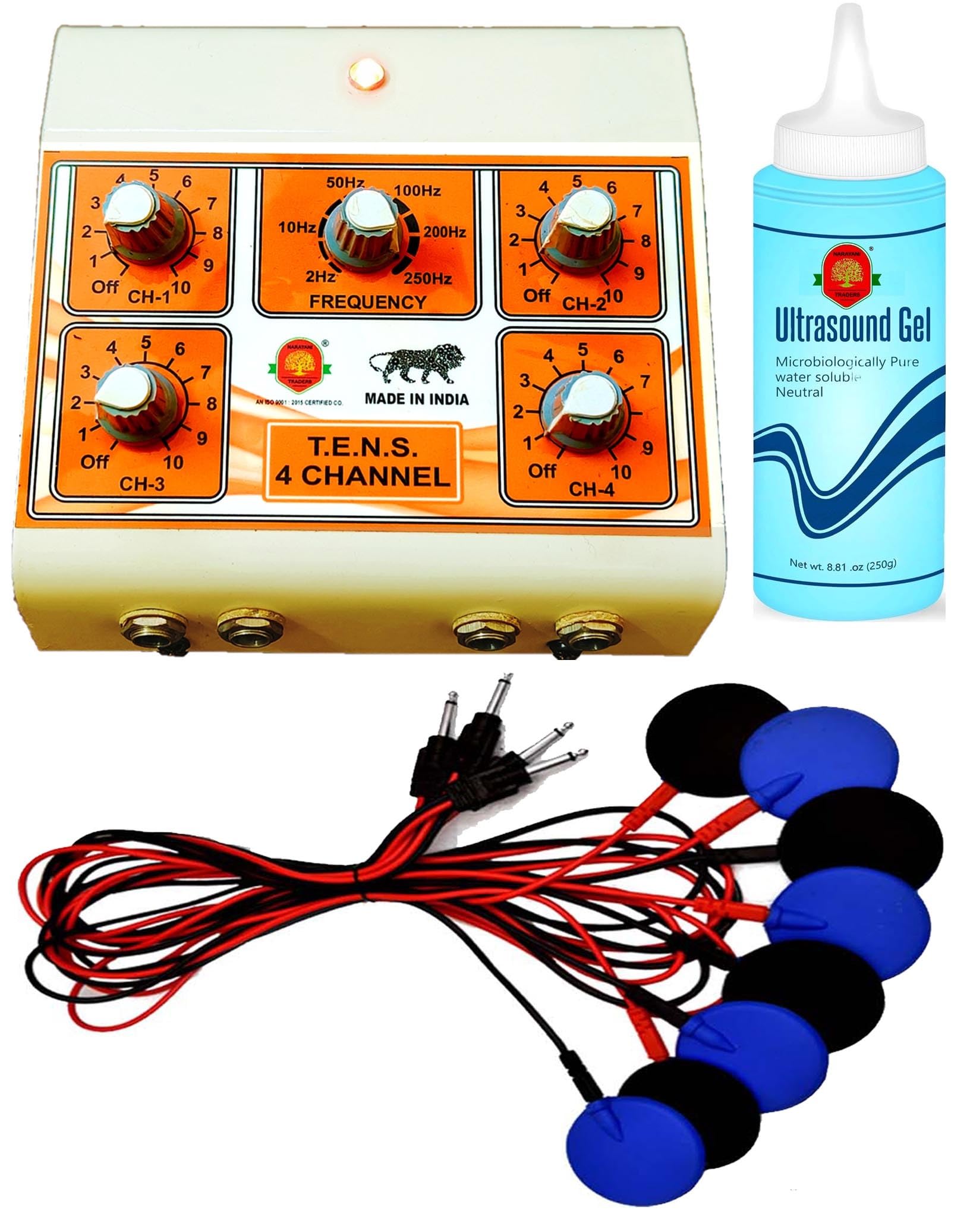 Corded Electric Electro Therapy Mini Tens 4 Channel with 8 Electrodes Arthritis Pads Pocket Size, White