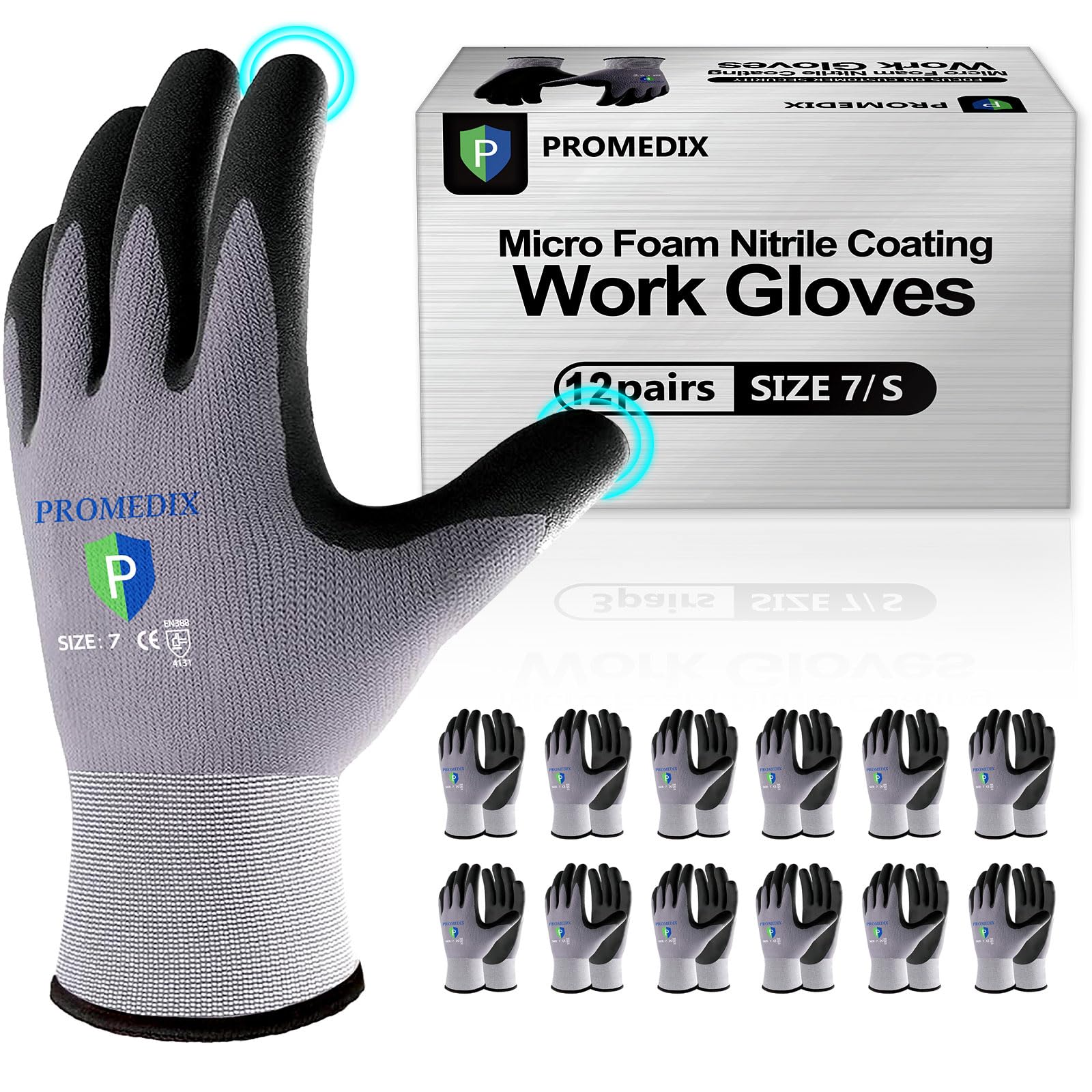 PROMEDIX P Nitrile Coated Work Gloves,MicroFoam Safety Work Gloves Men,Seamless Knit Nylon&spandex Gloves with Grip
