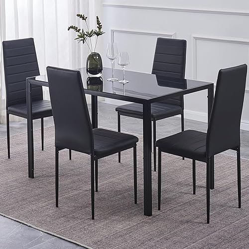 Miniatura 2 de Juego de mesa de comedor de cristal de 5 piezas con sillas, juego de mesa de comedor moderno para 4, juego de mesa y sillas de cocina de vidrio,