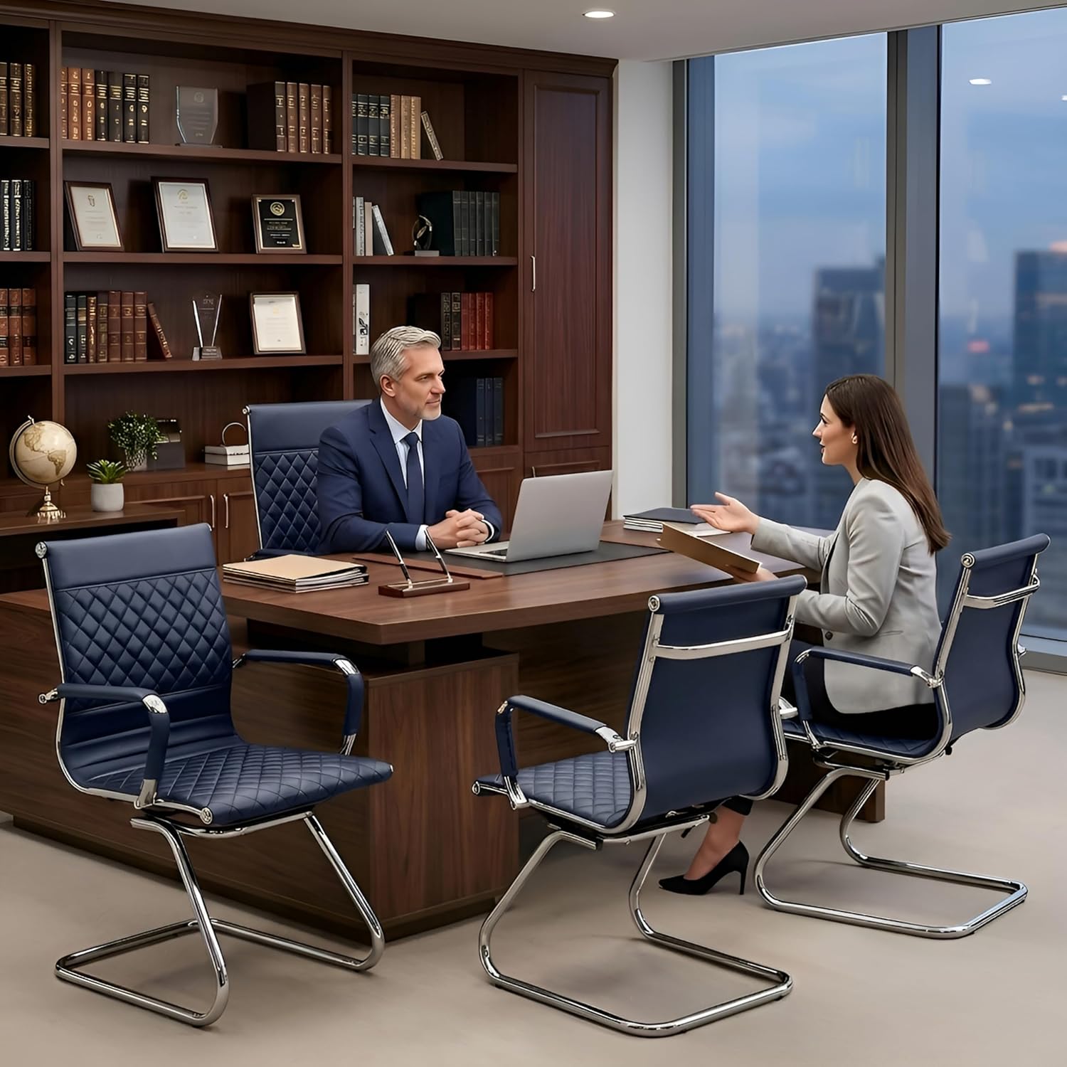 VESCASA Office Guest Chair No Wheels Set of 6 - Waiting Room Reception Chairs with Arms - PU Leather Conference Room Chairs with Sled Base, Stationary Desk Chair Without Wheels for Home Office, Lobby