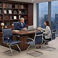 Vista 2 de VESCASA Sillas de oficina para invitados con respaldo de diseño de rejilla rómbica, sillas de recepción de piel sintética con brazos para sala