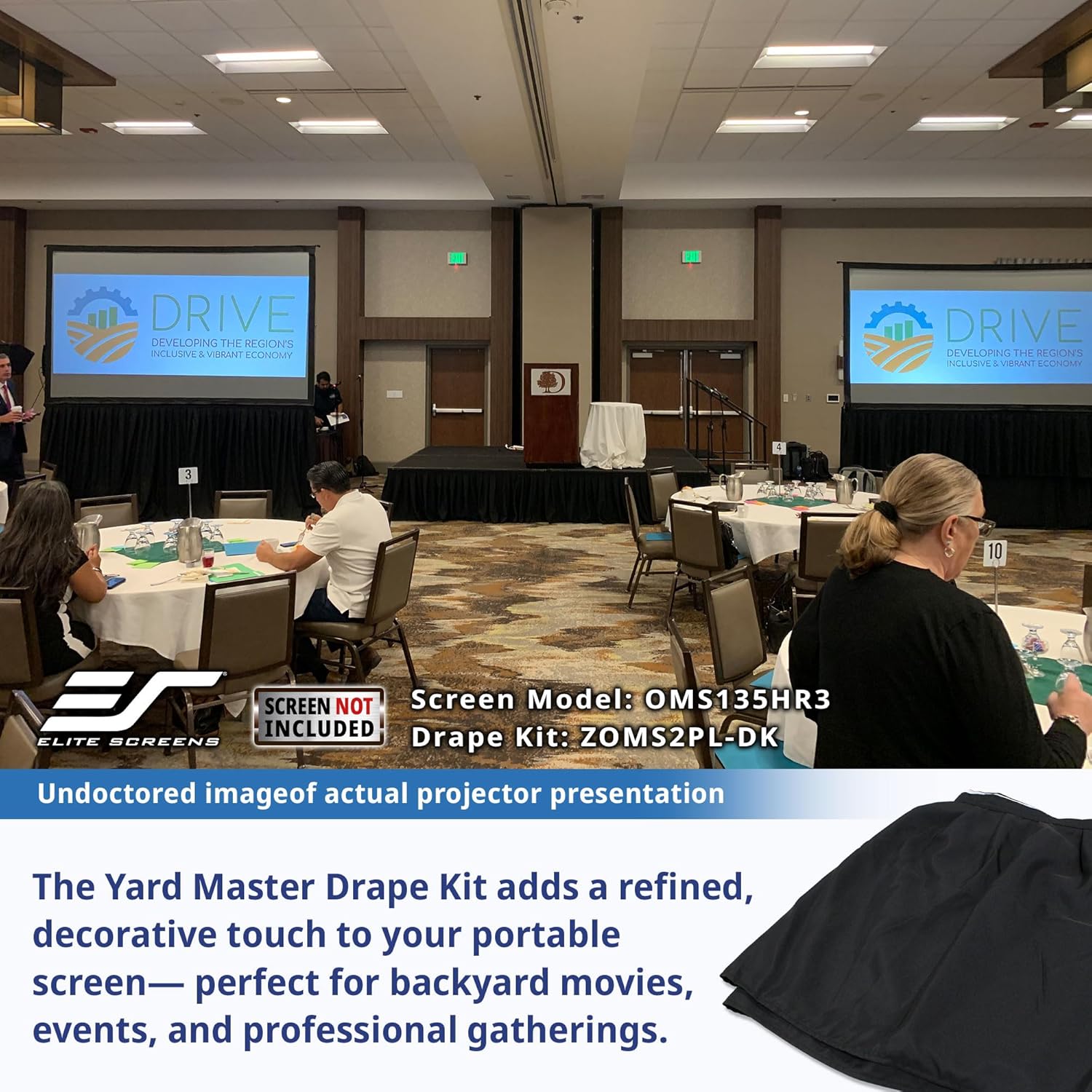 Elite Screens Projector Projection Screen Drape Kit Accessory Uniquely Designed for Yard Master 2 Plus Projection Screens Series 100″-200″ Models - Black Skirt, ZOMS2PL-DK