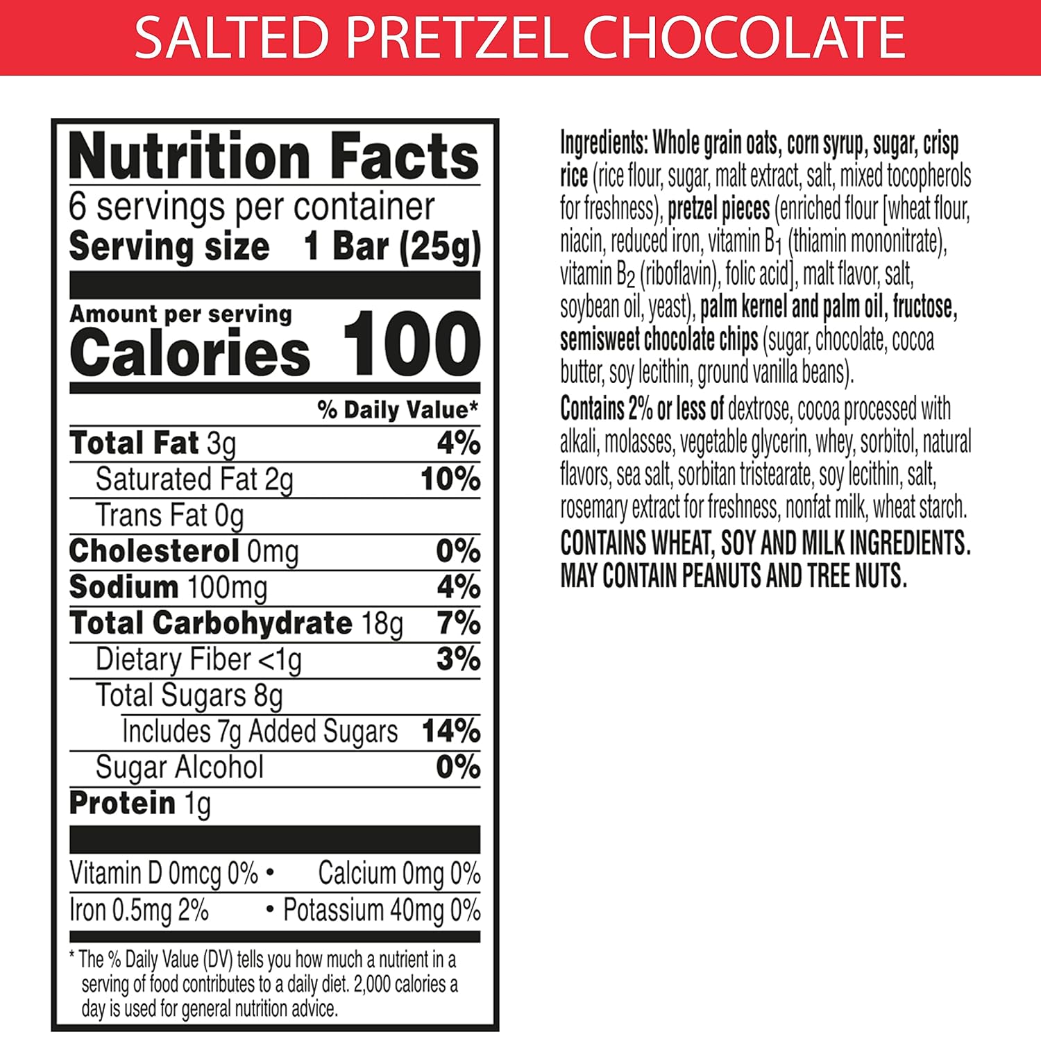 Kellogg's Special K Chewy Snack Bars, 100 Calorie Per Bar, 8g of Sugar, Salted Pretzel Chocolate, 5.28oz Box (6 Bars)