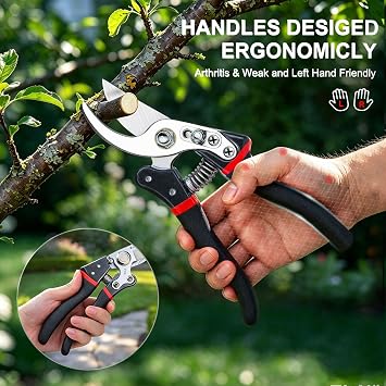 Kynup Garden Secateurs - SK-5 Steel Gardening Shears with Anti-Slip Handle | Pruning Scissors with Spare Spring, Bypass Pruning Secateurs for Branches & Hedge Shears Cutting - Garden Tools for Gardening