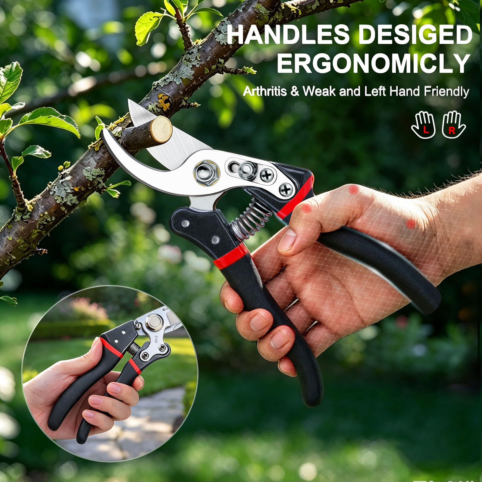 Kynup Forbici Cesoie da Giardino Professionali Lama Affilata Acciaio SK-5 Potatura Forti Antiruggine Nero