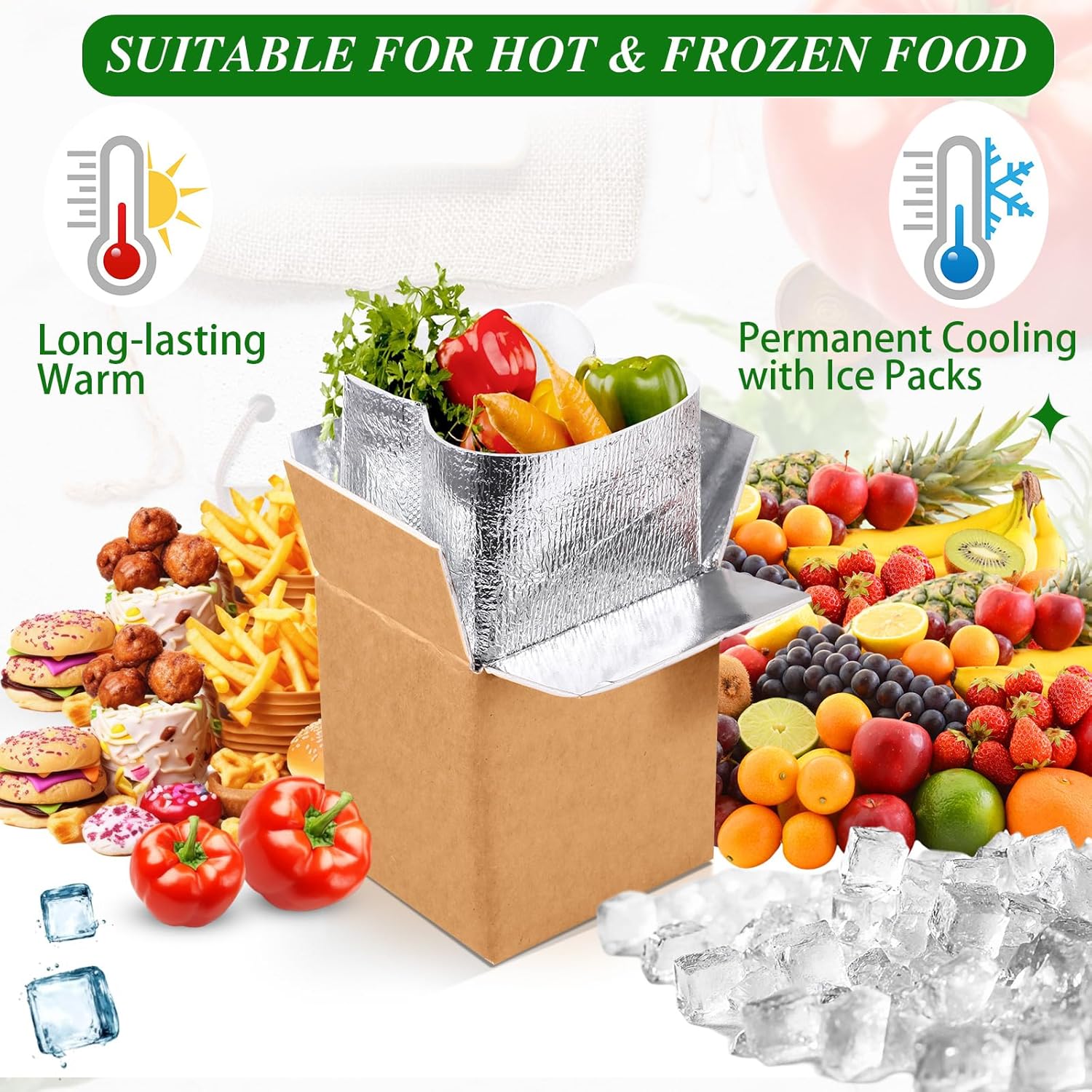 Honoson 6 Pcs Thermal Insulated Shipping Boxes for Frozen Food with Ice Pack and Aluminum Foil Liner for Shipping Big Cold Pack Cooler Mailing Boxes for Moving Hot Frozen Food (6'' X 5'' X 6.5'')