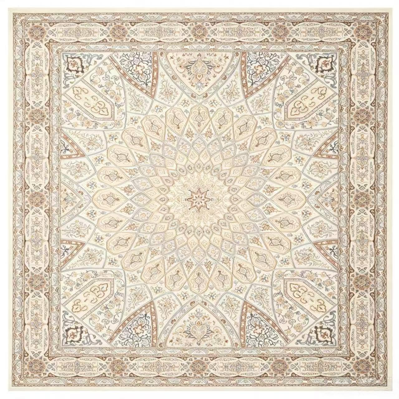 Kwadratowy dywan o dużej powierzchni geometryczny, żółtawo-brązowy, 180 x