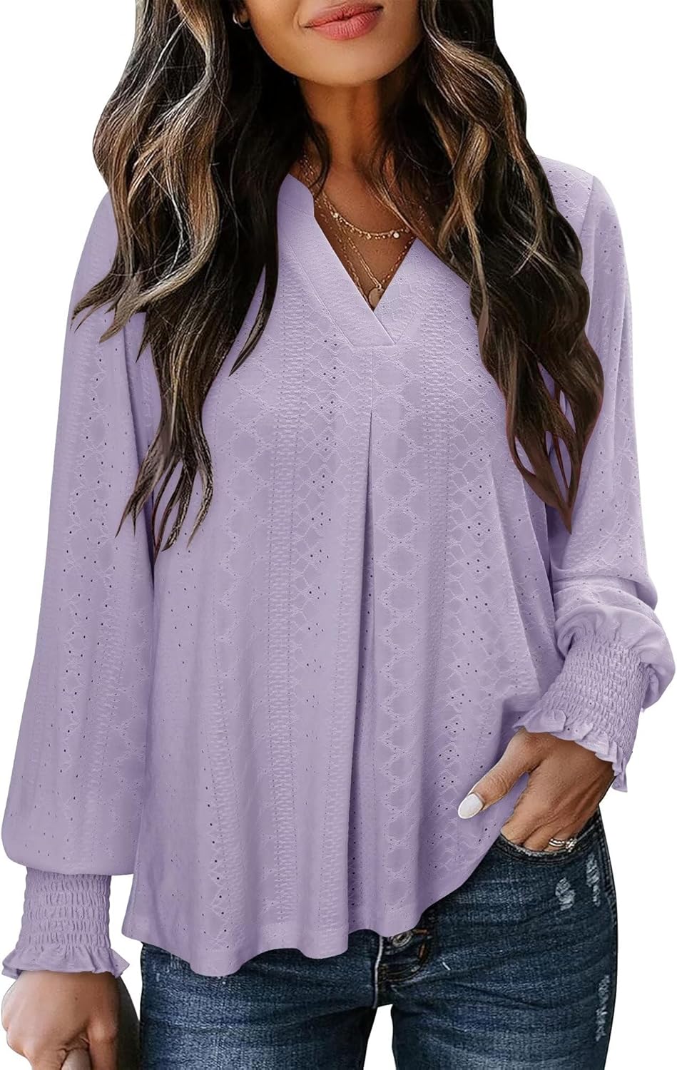 Magritta Womens Long Sleeve Casual Tunic Tops 2025 Winter Loose Dressy Shirts V Neck Flare Blouses