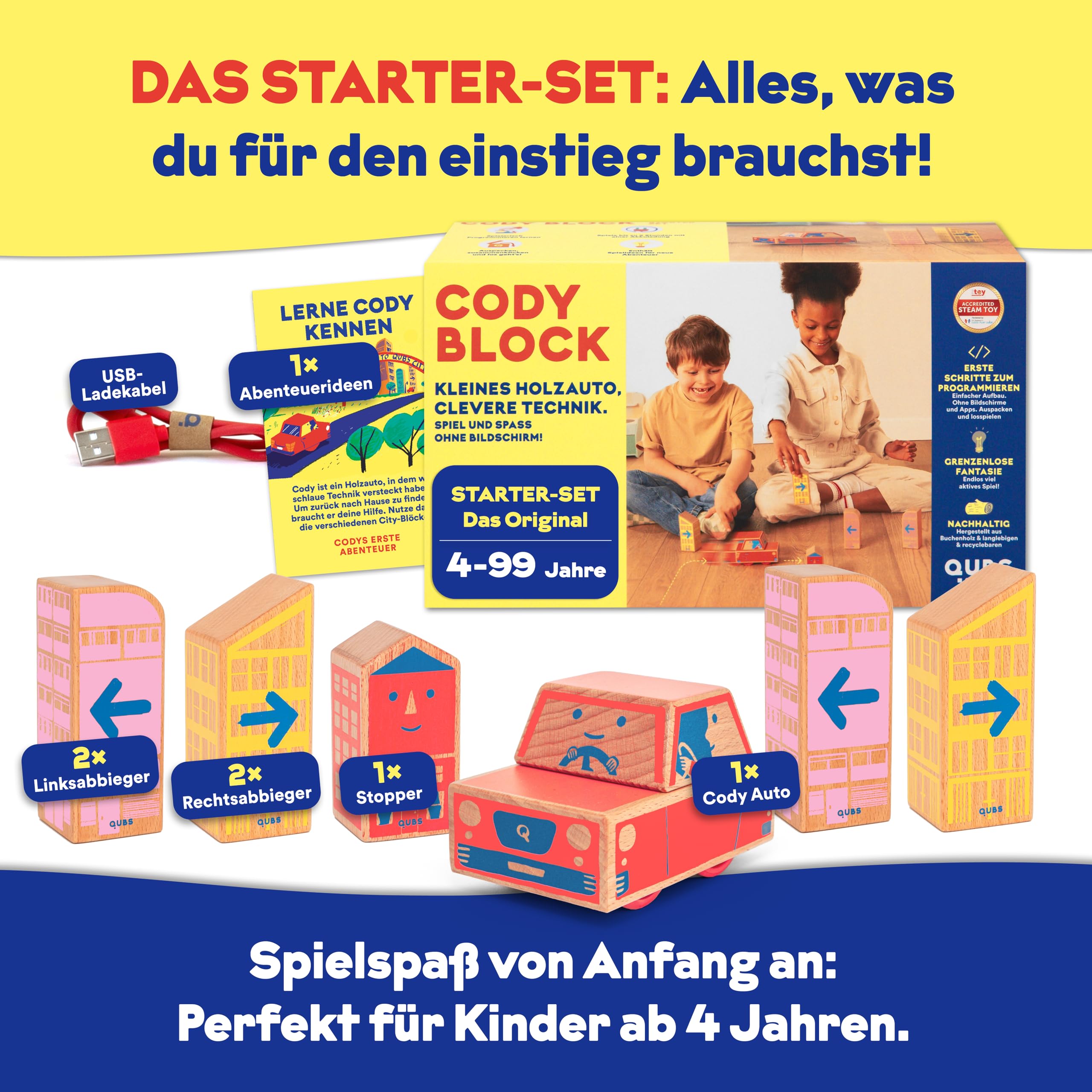 Starter-Set | Spielend leicht Programmieren für Kinder mit Block-Auto Cody | Lernspielzeug aus Holz für Jungen und Mädchen | Erkunde Dein Zuhause spielerisch mit nachhaltigen RFID-Blöcken |