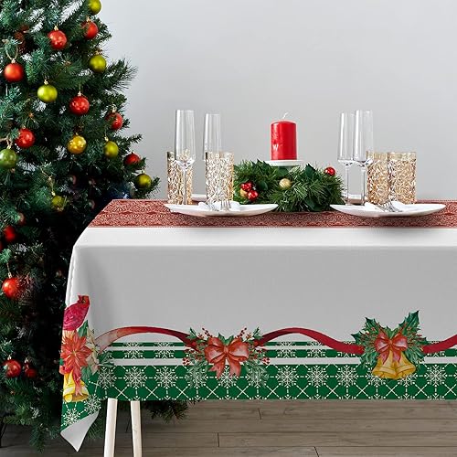 Miniatura 9 de PROCIDA Mantel rectangular de Navidad con diseño de flor de pascua roja y dorada, para invierno, Año Nuevo, Navidad, día festivo, resistente al