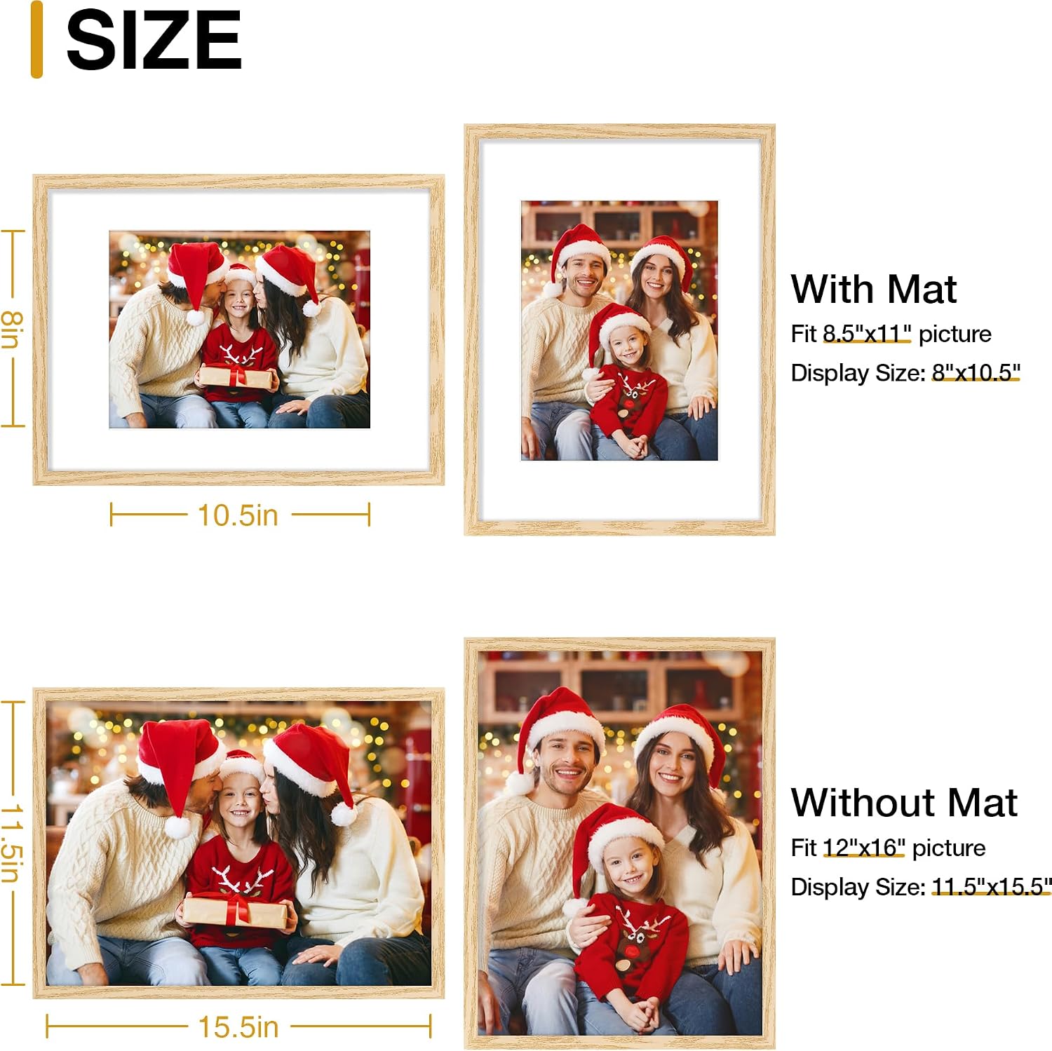 decorUhome 12x16 Picture Frame Set of 10, Display Photos 8.5x11 with Mat or 12x16 Unmatted for Picture Frames Collage Wall Decor, Natural