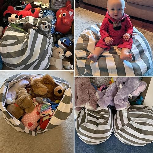 Miniatura 6 de Paquete de 3 pufs de almacenamiento de animales de peluche para habitación de los niños de 23 pulgadas, fundas vacías para sillas, solo