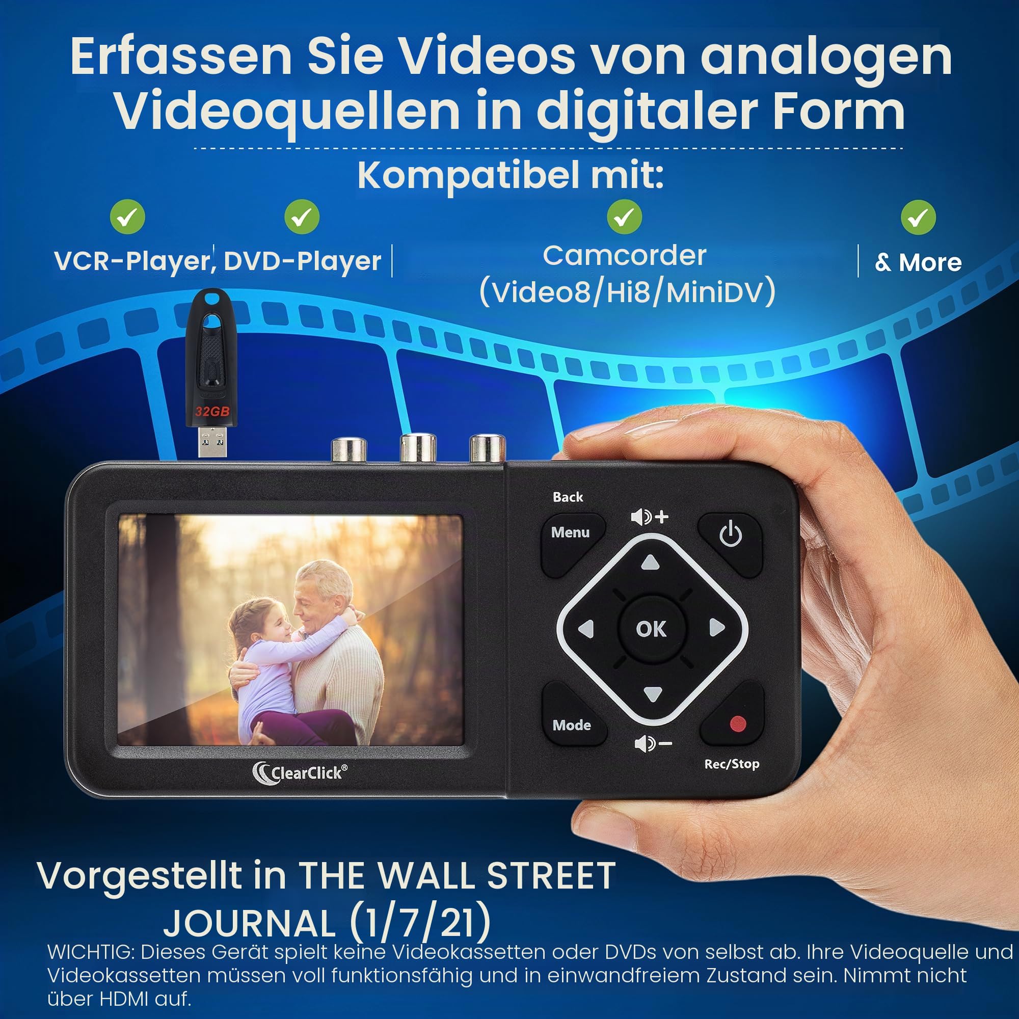 ClearClick Video-zu-Digital-Konverter 2.0 (zweite Generation) – Aufnahme von Videos von Videorekordern, VHS-Bändern, AV, RCA, Hi8, Camcorder, DVD, Gaming-Systemen (Bundle Edition)