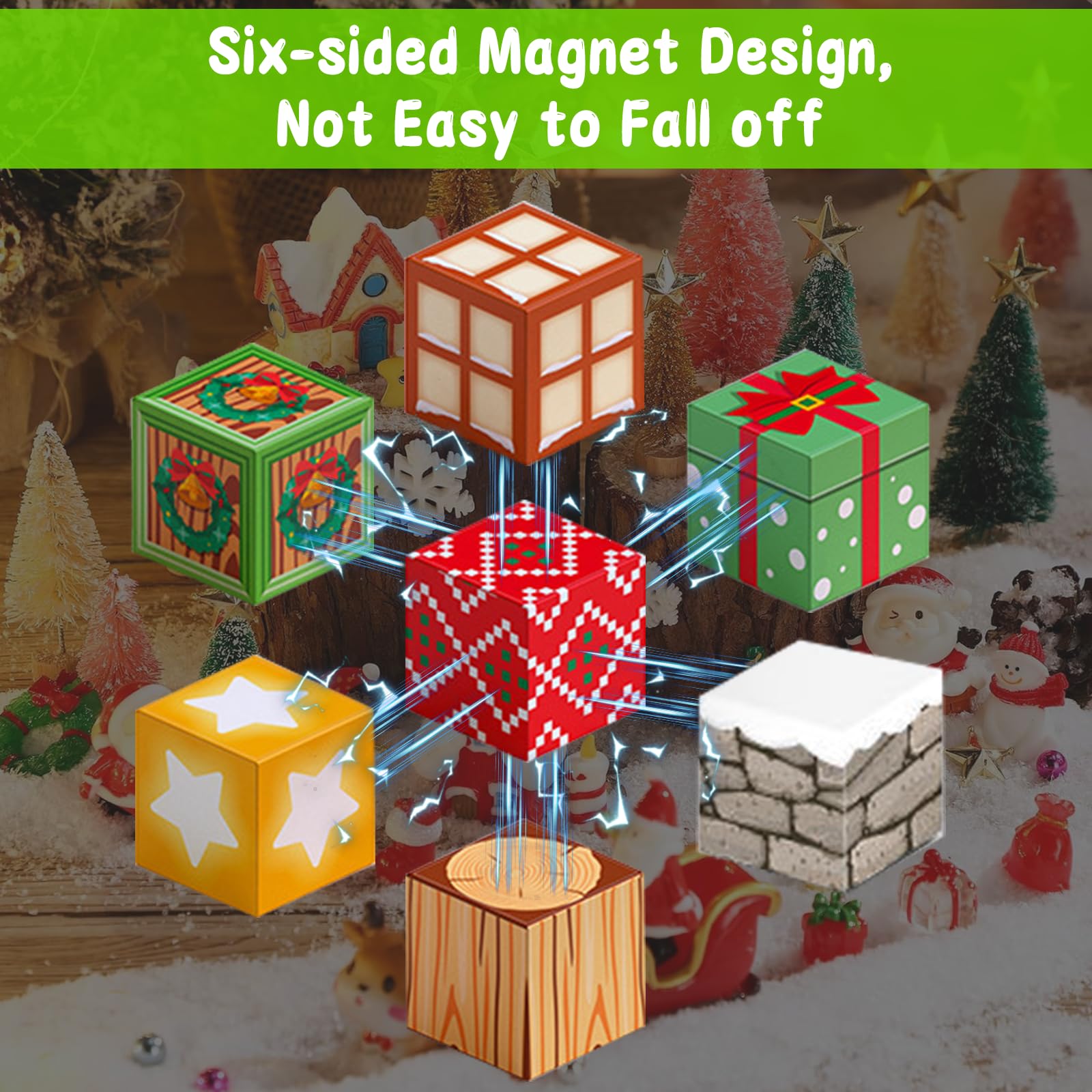 100 Blocchi Magnetici Per Bambini - Mattoncini Costruzione Villaggio Natale, Giocattolo Montessori, Creativo, Regalo
