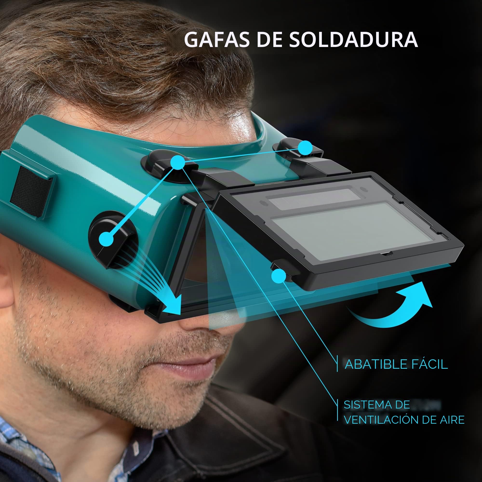 SPARGOS Gafas de Soldadura Autooscurecibles, Casco Solar para Soldadores, Protección Ocular con Lentes Rebatibles para Corte con Soplete de Gas