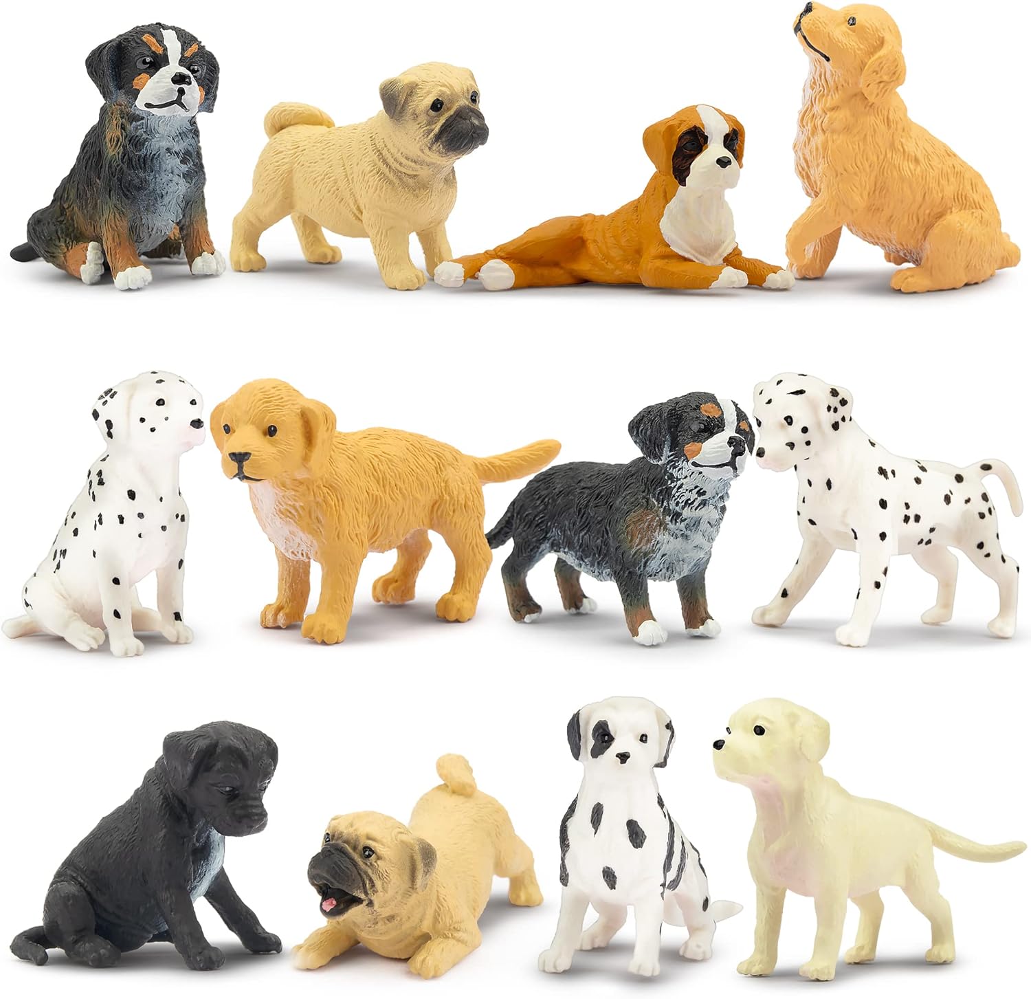 TOYMANY 12PCS Dog Figurines Playset, Realistic Detailed Plastic Puppy Figures, Hand Painted