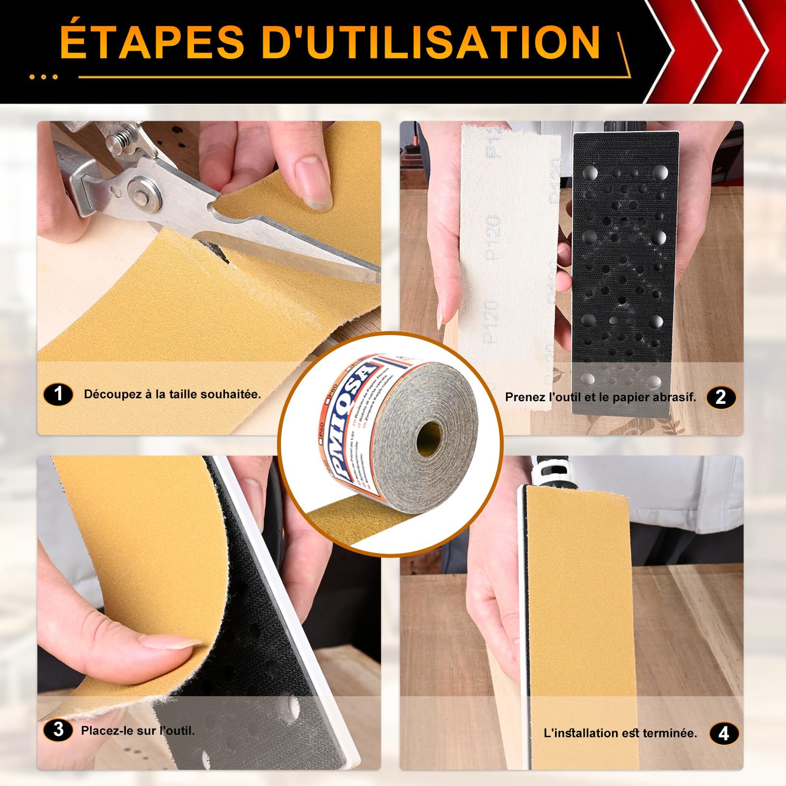 Rouleau De Papier Abrasif Auto-Agrippant Grain 80, 70 mm x 12 m | Papier De Verre Quartz pour Le Bois, Le MéTal, La Peinture, Le PlâTre pour Ponceuses Vibrantes et Manuelles