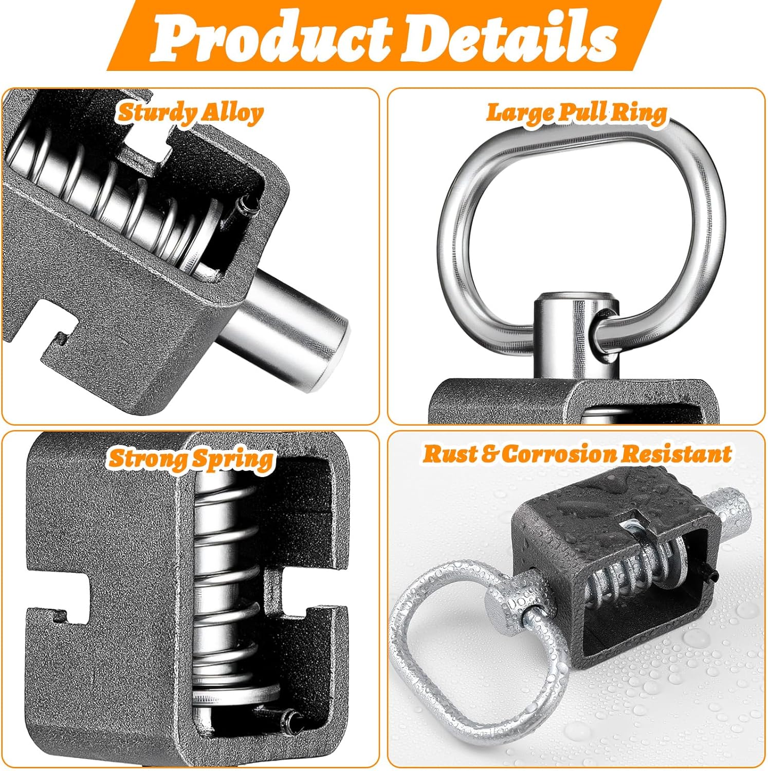 4-Pack Heavy-Duty Weld-On Spring Latch Locks – 5/8" Universal Trailer Gate Latches, Corrosion-Resistant Steel Spring Loaded Bolt for Trucks, Trailers & Equipment