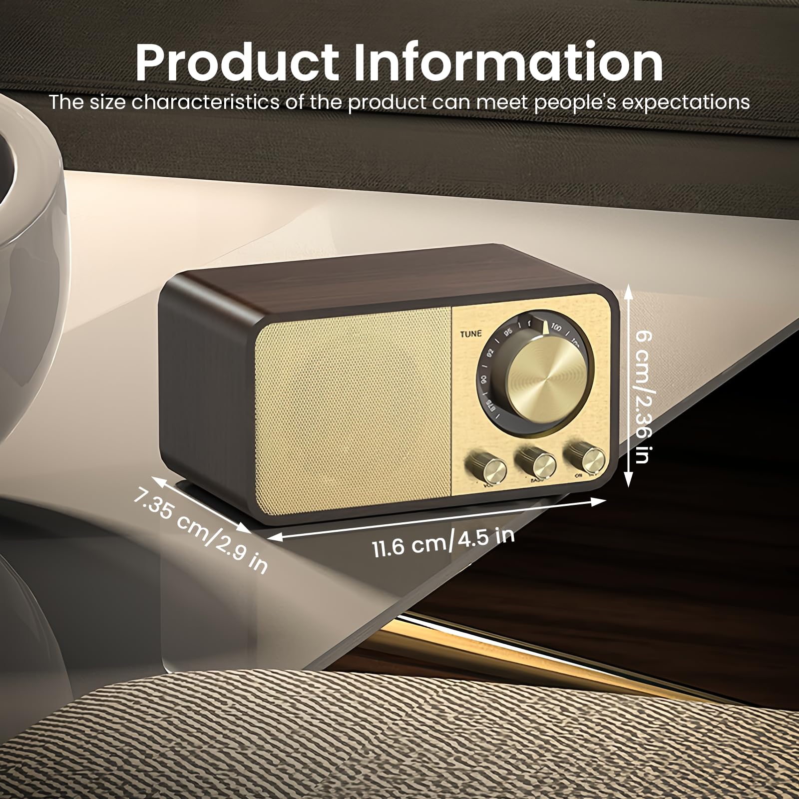 Retro Radio mit Bluetooth, Nostalgie Radio Klein, 5 Watt Lautsprecher, Vintage Kofferradio mit AUX/USB, TF Karten Slot, für Küche, Schlafzimmer, Büro
