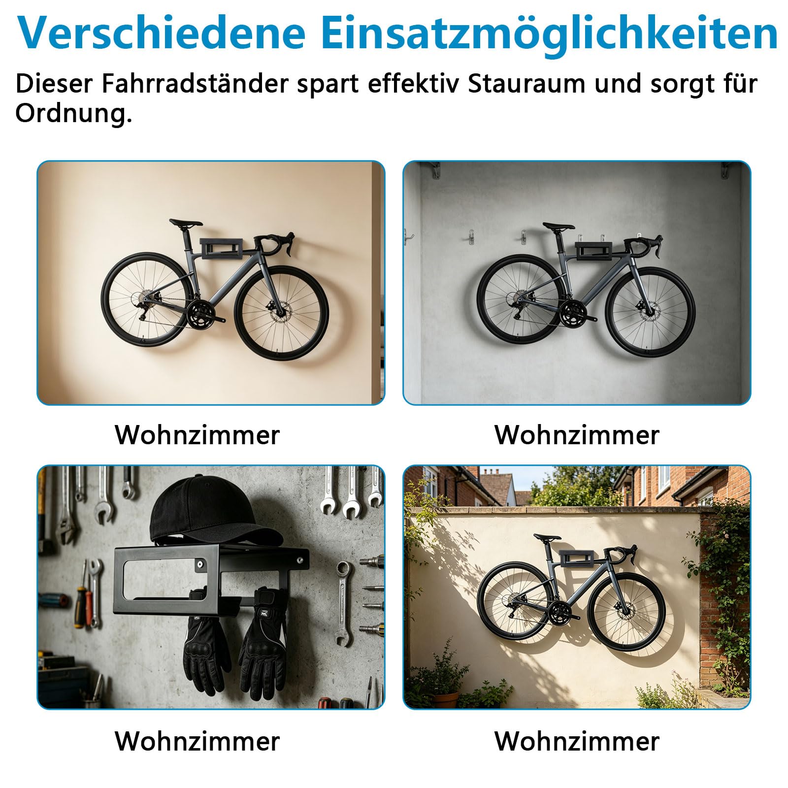 Uchwyt ścienny do roweru, 3 w 1, do użytku wewnątrz i na rower, z hakami do regału i wyściółką ochronną, wielofunkcyjny uchwyt na rower szosowy na sprzęt rowerowy