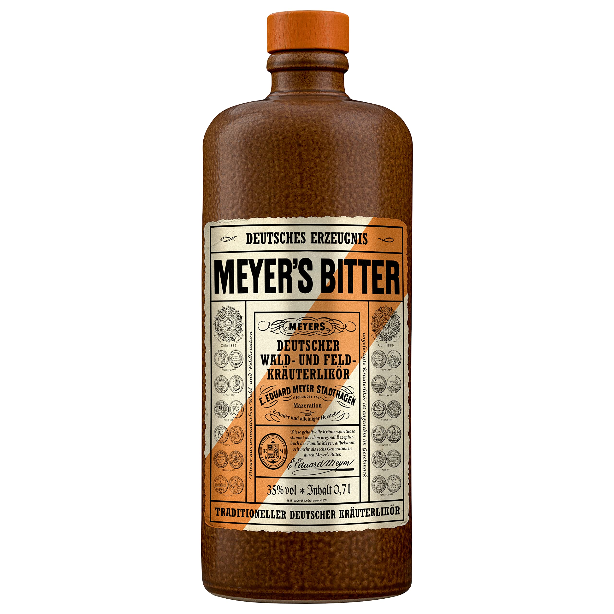 MEYER’S BITTER Deutscher Wald‑ & Feld - Kräuterlikör mit 38% Vol. – 0,7l EW‑Tonflasche - Deutscher Bitter seit 1747 mit über 40 handverlesene Kräuter - klassisch als Aperitif & Digestif