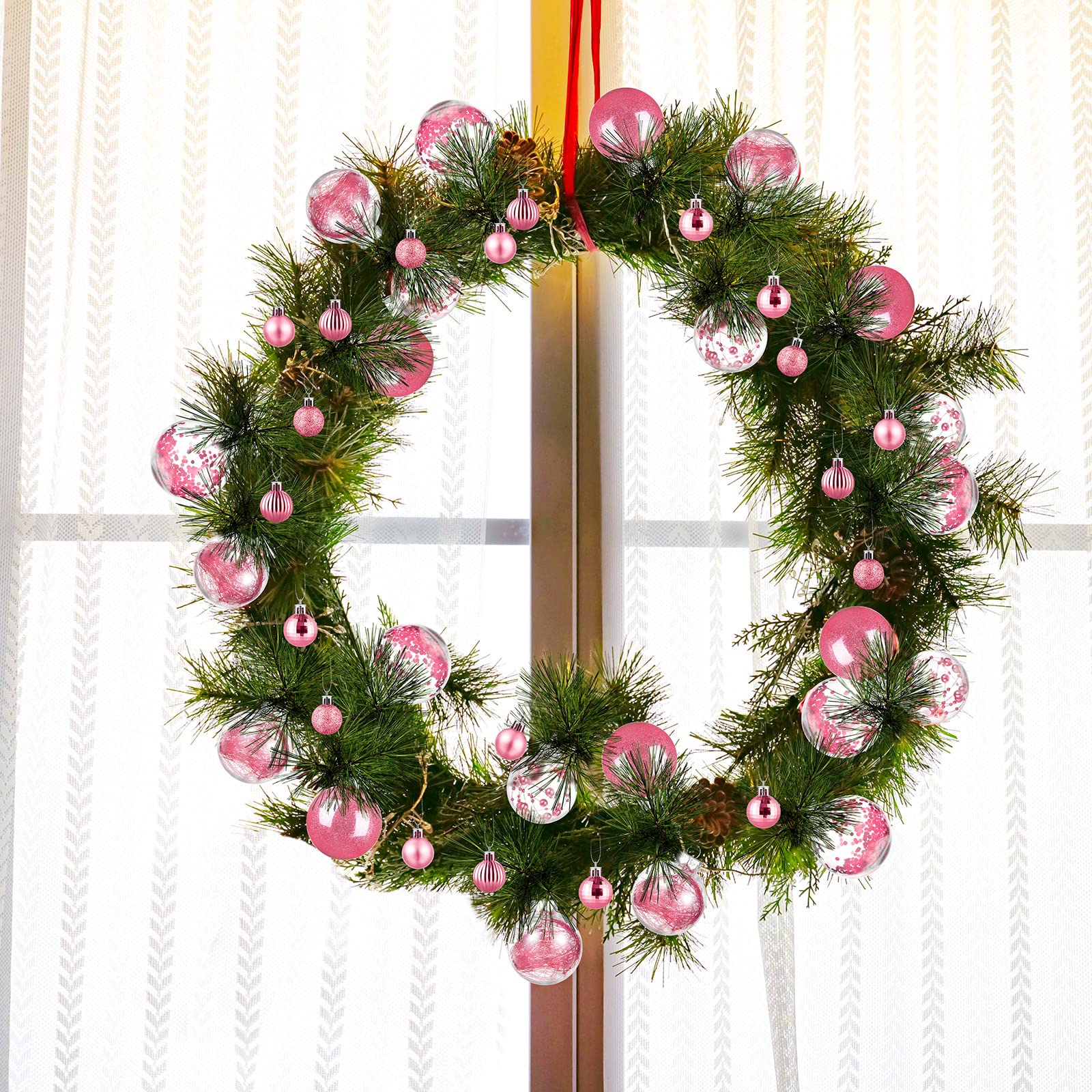 Lot de boules de Noël en forme d'étoile brillante en plastique pour décoration de sapin de Noël, d'anniversaire, de vacances (rose, 49)