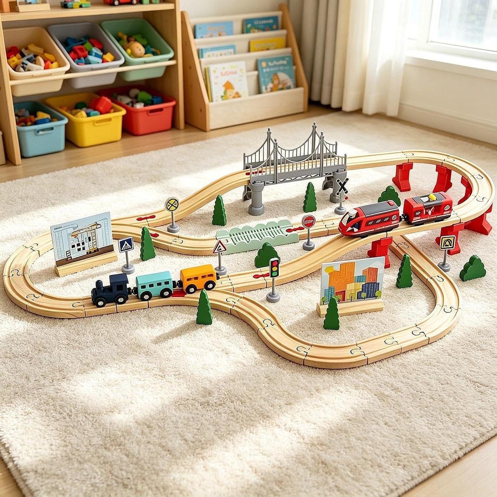 Trenino Elettrico con Binari, Set di Binari, Regalo di Compleanno Creativo con Vagoni, Set di Treni per Bambini dai 3 agli 8 Anni, 72 Pezzi