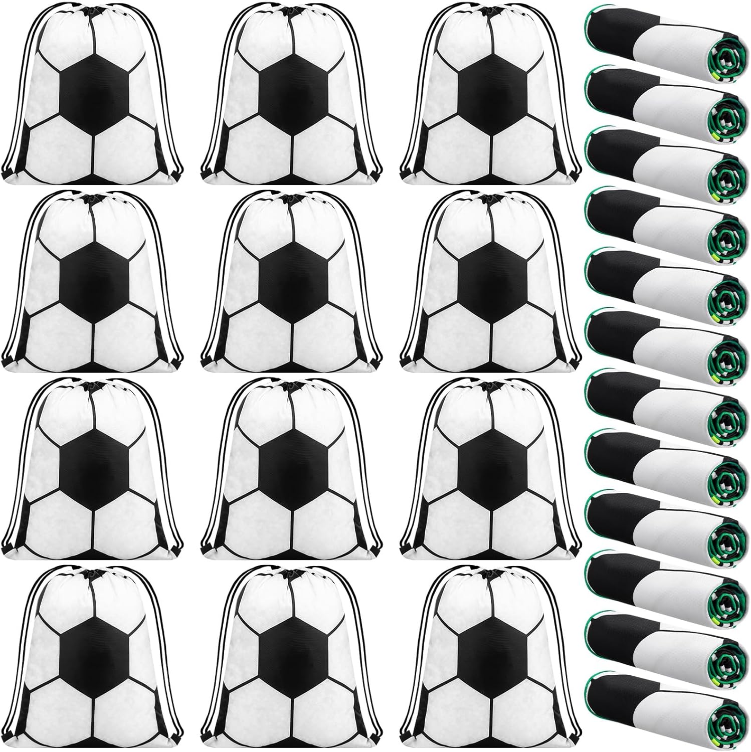 24 Pcs Sport Party Favors with 40 x 12 Inch Soccer Cooling Towels and 13 Inch Soccer Ball Drawstring Backpack Microfiber Ice Towels String Bag for Athletes Gym Camp Team Gifts