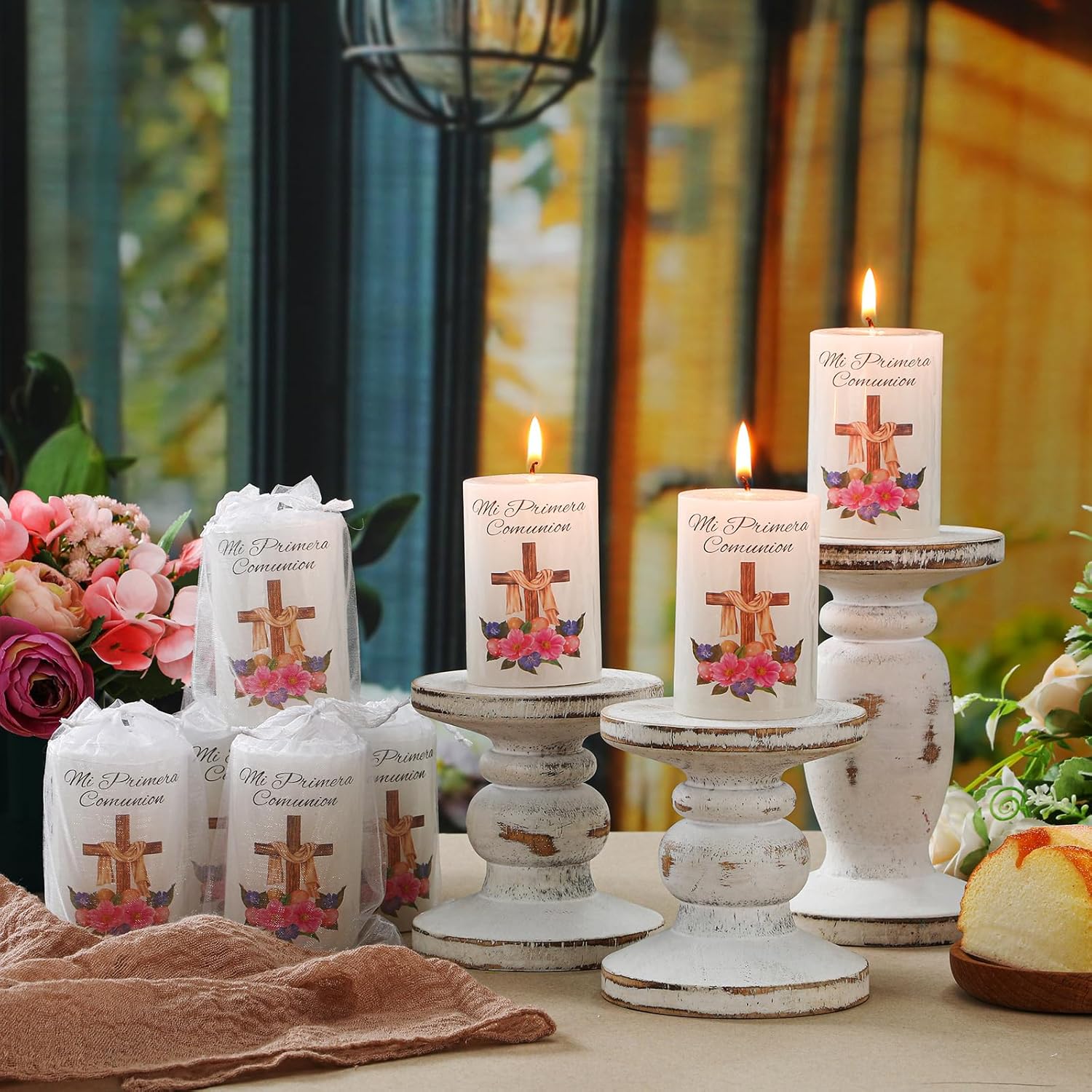 12 Set 3" Mini Cirio Pascual Catolico First Communion Candle Easter Religious Baptism Favor Paschal Candle Prayer Catholic Cross Christ Velas De La Divina Bautizo Recuerdos Cirios Religiosos Catolicos