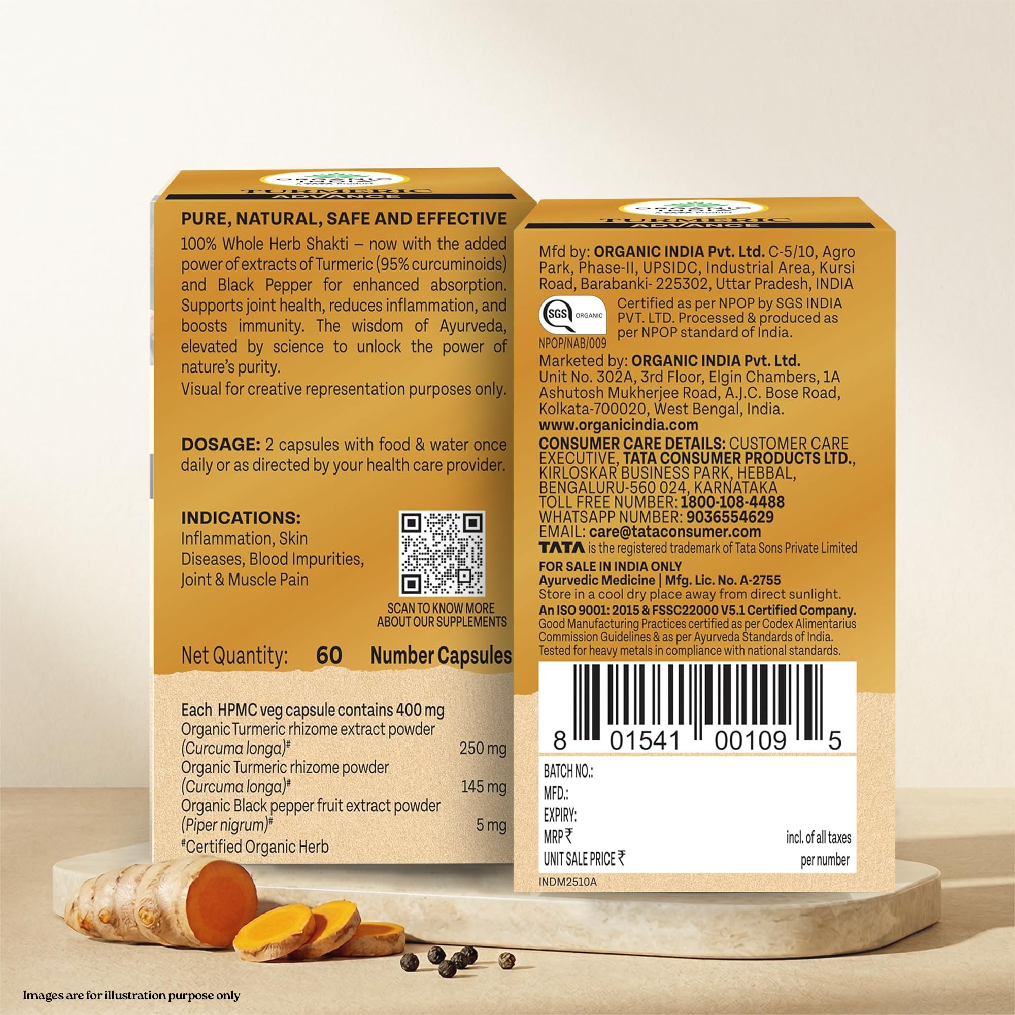 Organic India Turmeric Advance Capsules, 60 Veg Capsules, 95% Curcuminoids, With Black Pepper Extract, Joint Support, Anti-Inflammatory & Immunity Booster product image 7