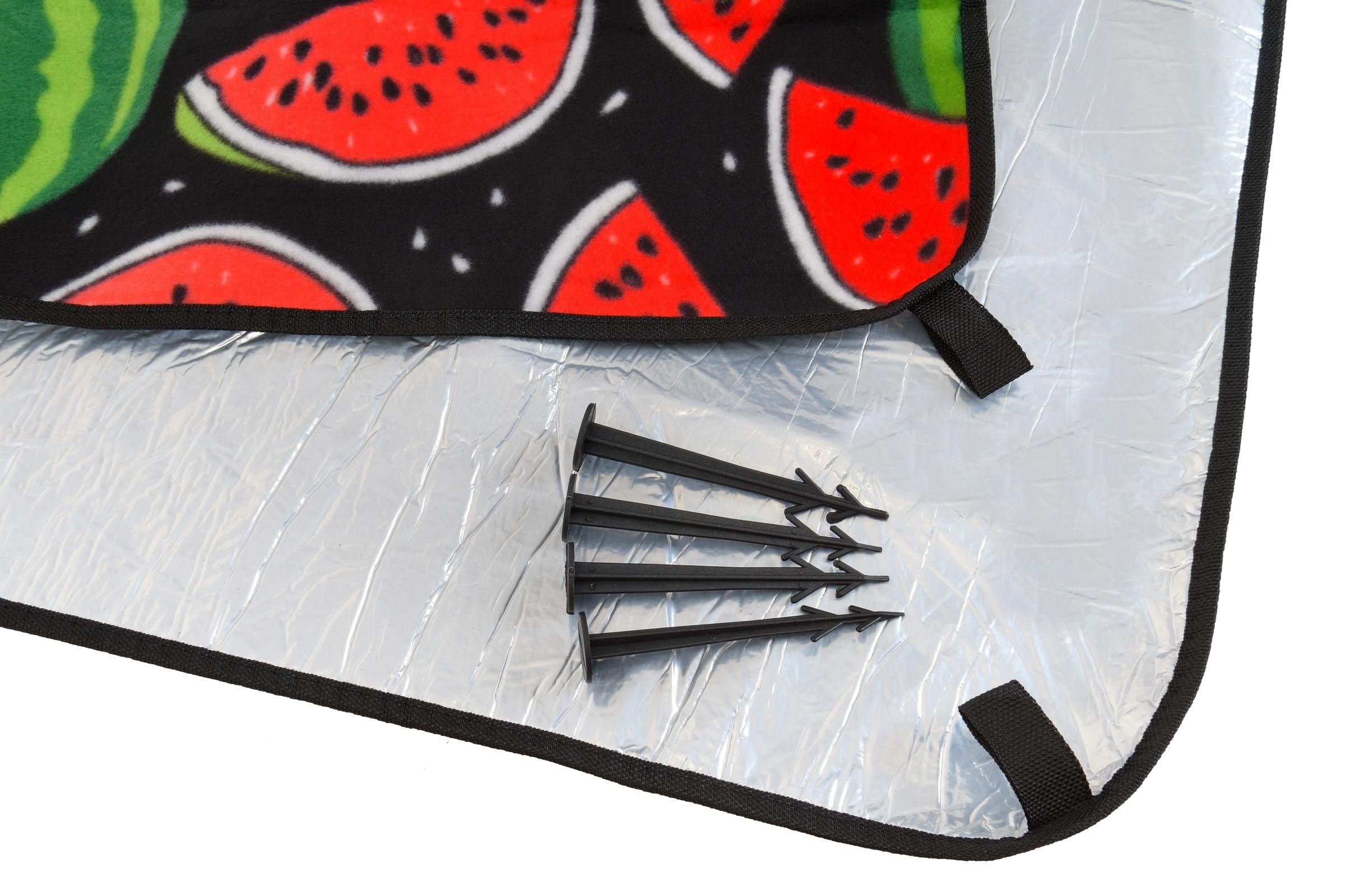 Couverture de Pique-Nique pour 4 Personnes Facile à Nettoyer - Polaire Douce et agréable au Toucher - Poche zippée - Bandoulière - 200 x 200 cm - Pastèque