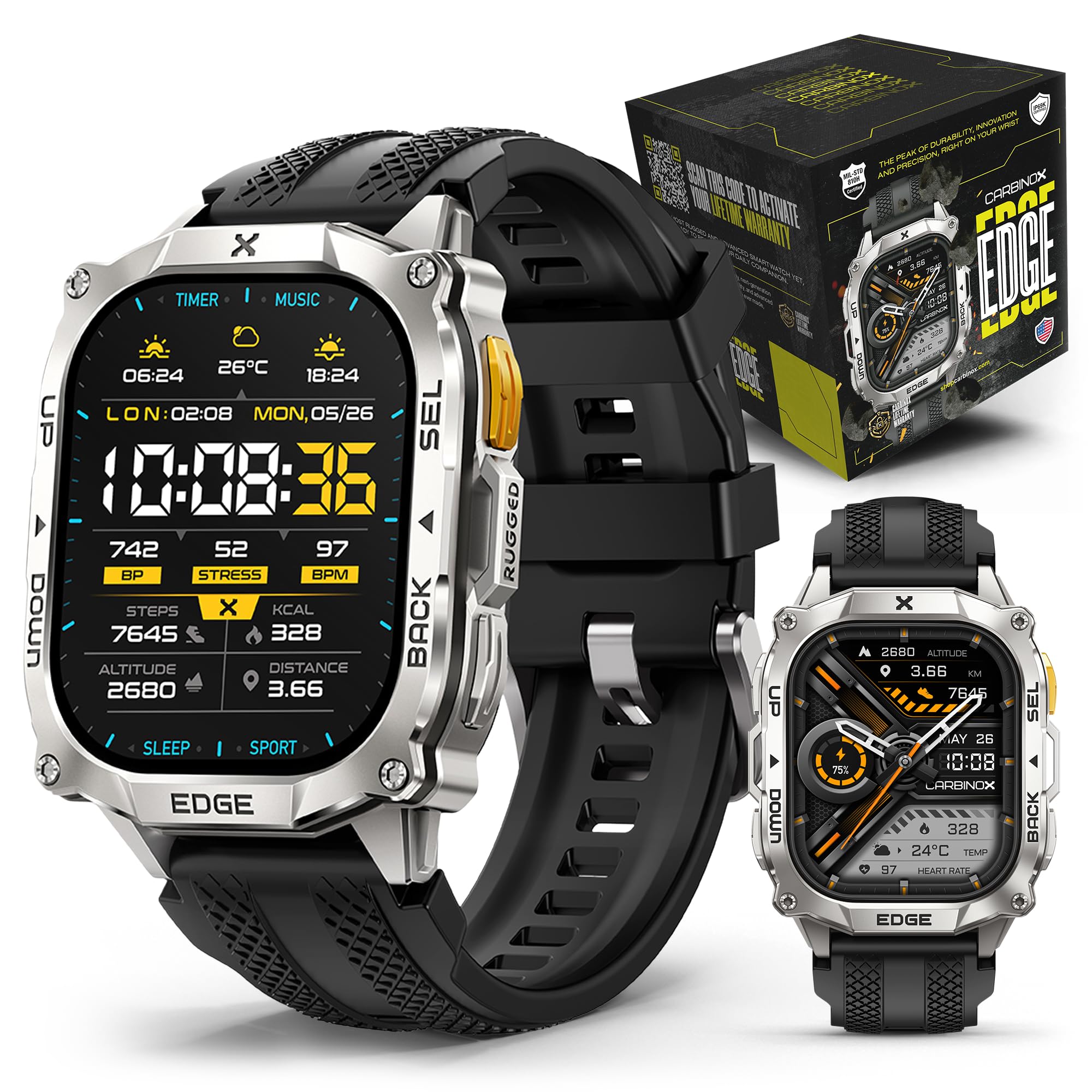 Amazon.com: CARBINOX Smart Watch Edge Rugged, 1.96″ AMOLED