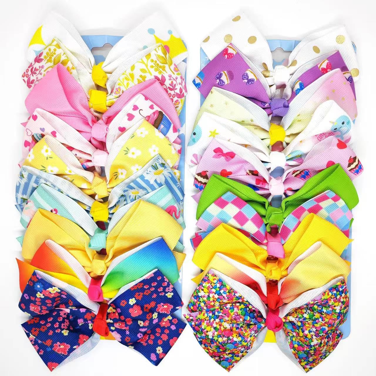 20 lazos para el pelo de 5 pulgadas para niñas, pinzas de cocodrilo, cinta de grogrén, corazón, arco iris, moños grandes, accesorios para niñas pequeñas, niños y adolescentes
