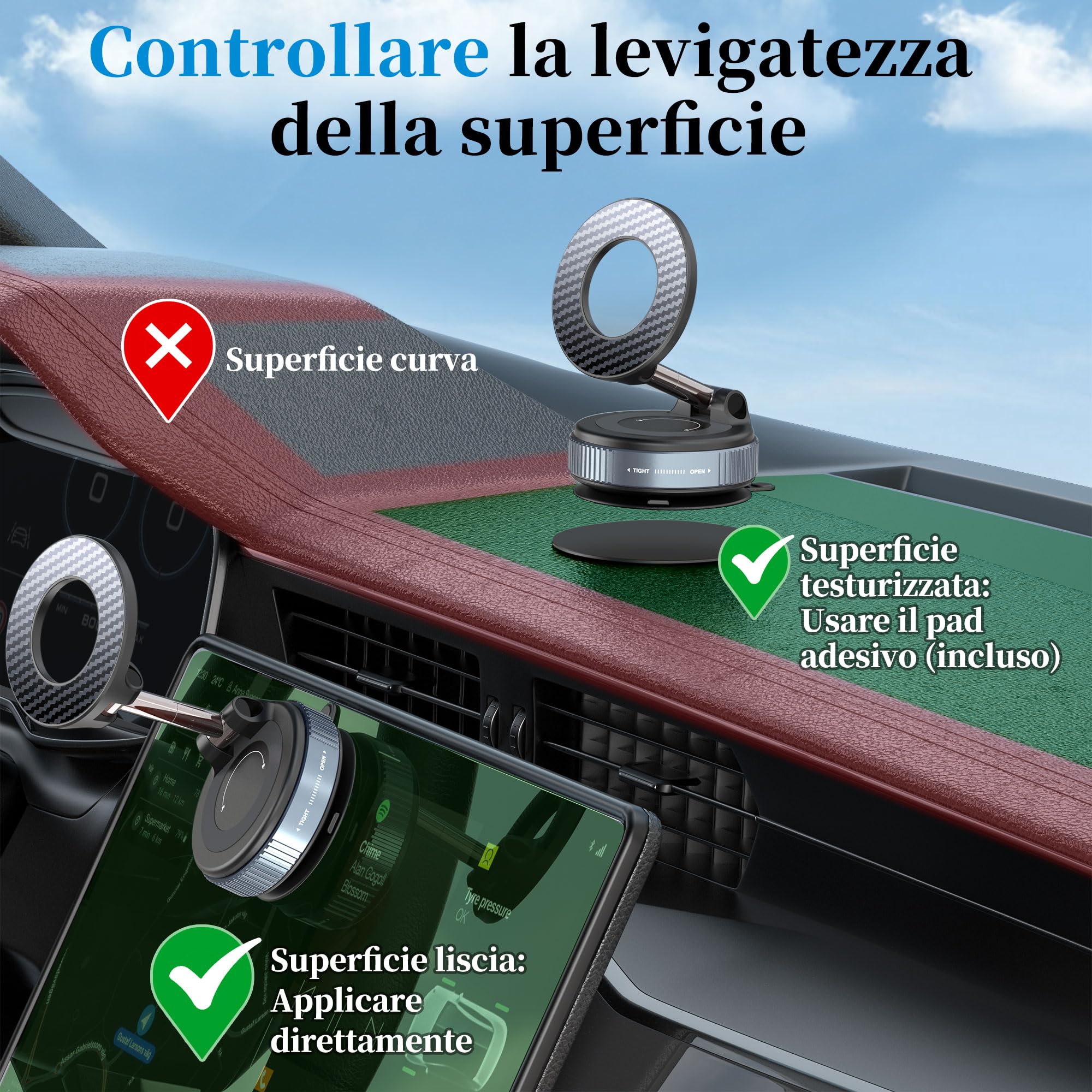 PlusAcc Supporto Telefono Auto Ventosa Magnetico – Fissaggio a vuoto, Rotazione 360°,Installazione in un secondo, Compatibile con iPhone 12/13/14/15/16/17 Air/Pro/Pro Max
