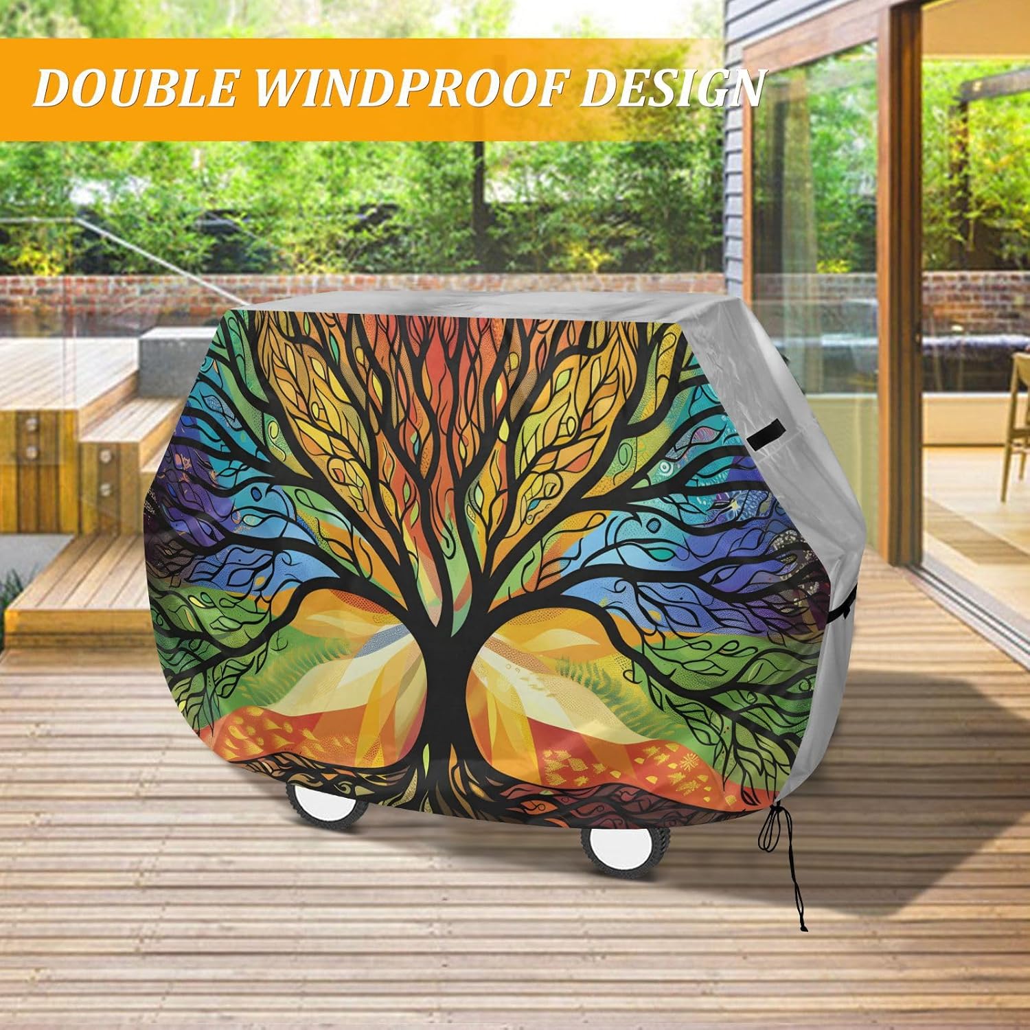 Premium Grill Cover Waterproof an Illustration of A Tree with Vibrant Branches Reaching Out and Intertwining Symbolizing The Growt Barbecue Cover Fade Resistant BBQ Cover Heavy Duty Fits Grill Widths