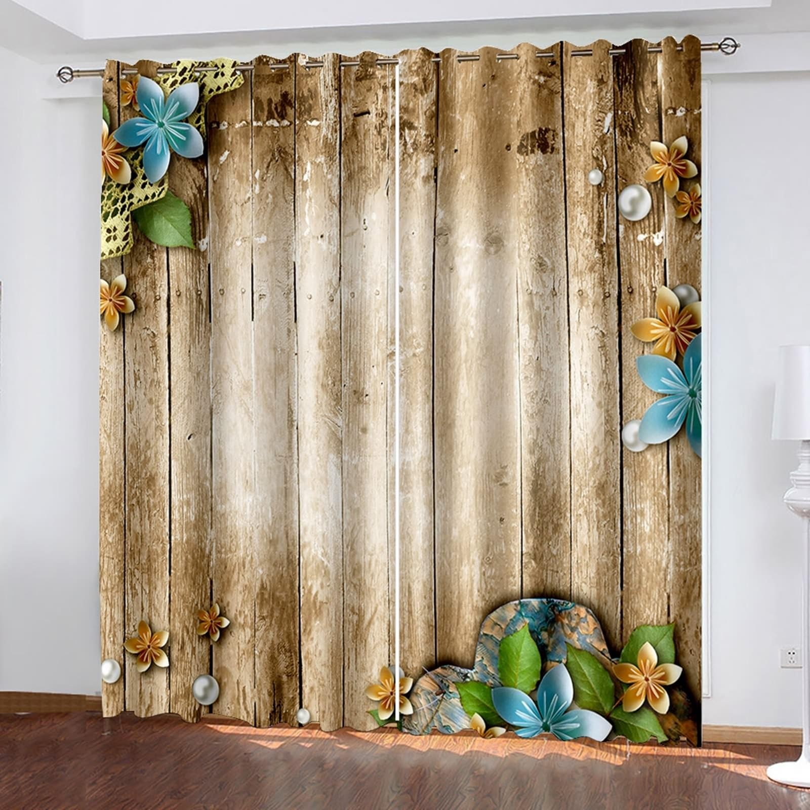 Wycian Scheibengardine Makramee Vorhang Fenster Khaki Blau Grün 2 Er Polyester Holzbrett mit Blumen- und Perlenmuster H244 X B214Cm für Schlafzimmer