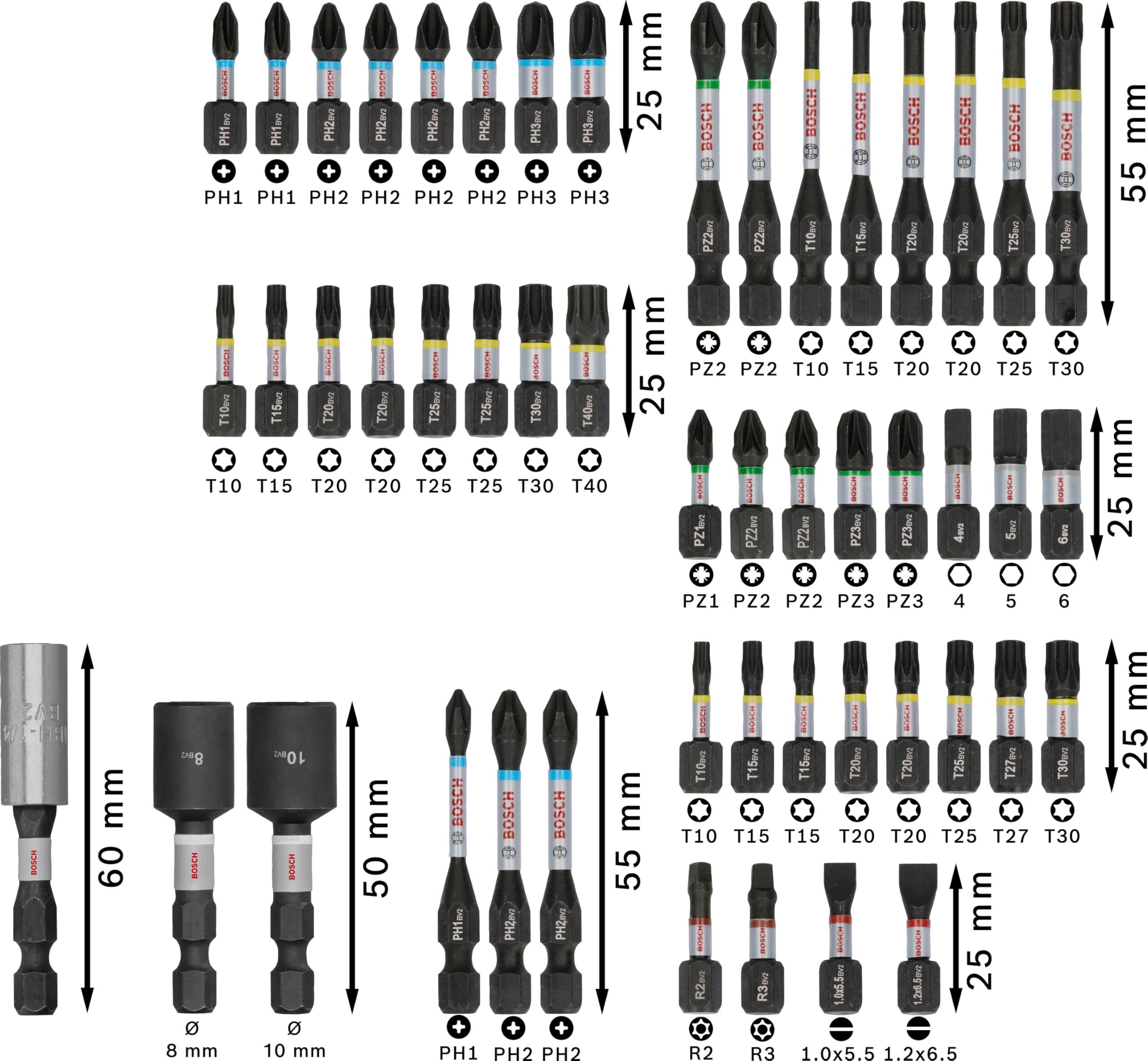 Bosch 50x PRO Impact Set, 50-tlg. (200 x 107 mm, Professional Zubehör Schraubendreher, Schraubendreher)