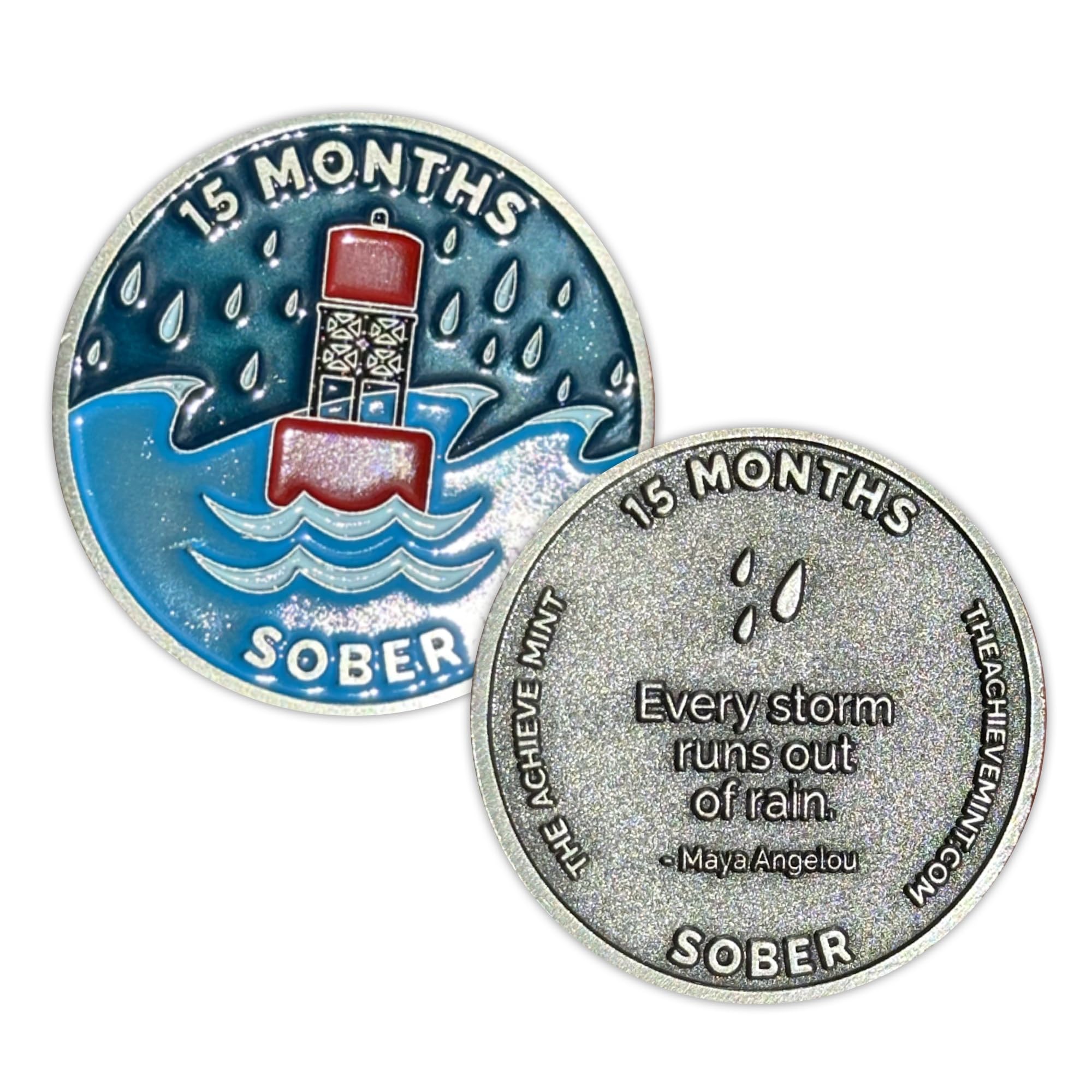 The Achieve Mint 15 Months Sober Token | Fifteen Month Sober Chip | Non-AA Gift, Non-Religious Medallions for Men and Women Celebrating Sobriety