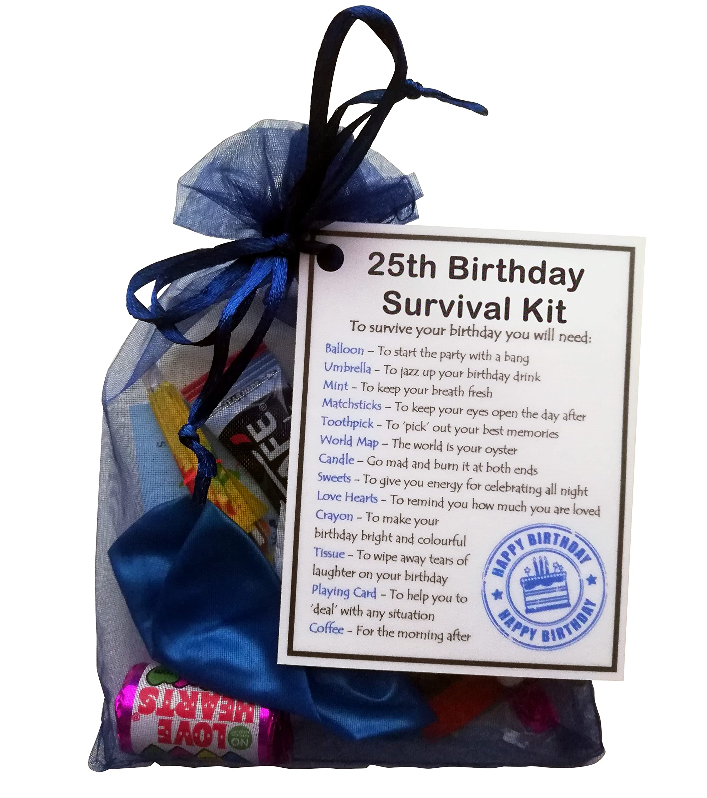 Smile Gifts Uk Men's Blue 25Th Birthday Gift - Unique Survival Kit (Blue) - 25Th Birthday Gift, 25Th Birthday Present, 25Th Gift For Him, 25Th Present, 25Th Birthday,