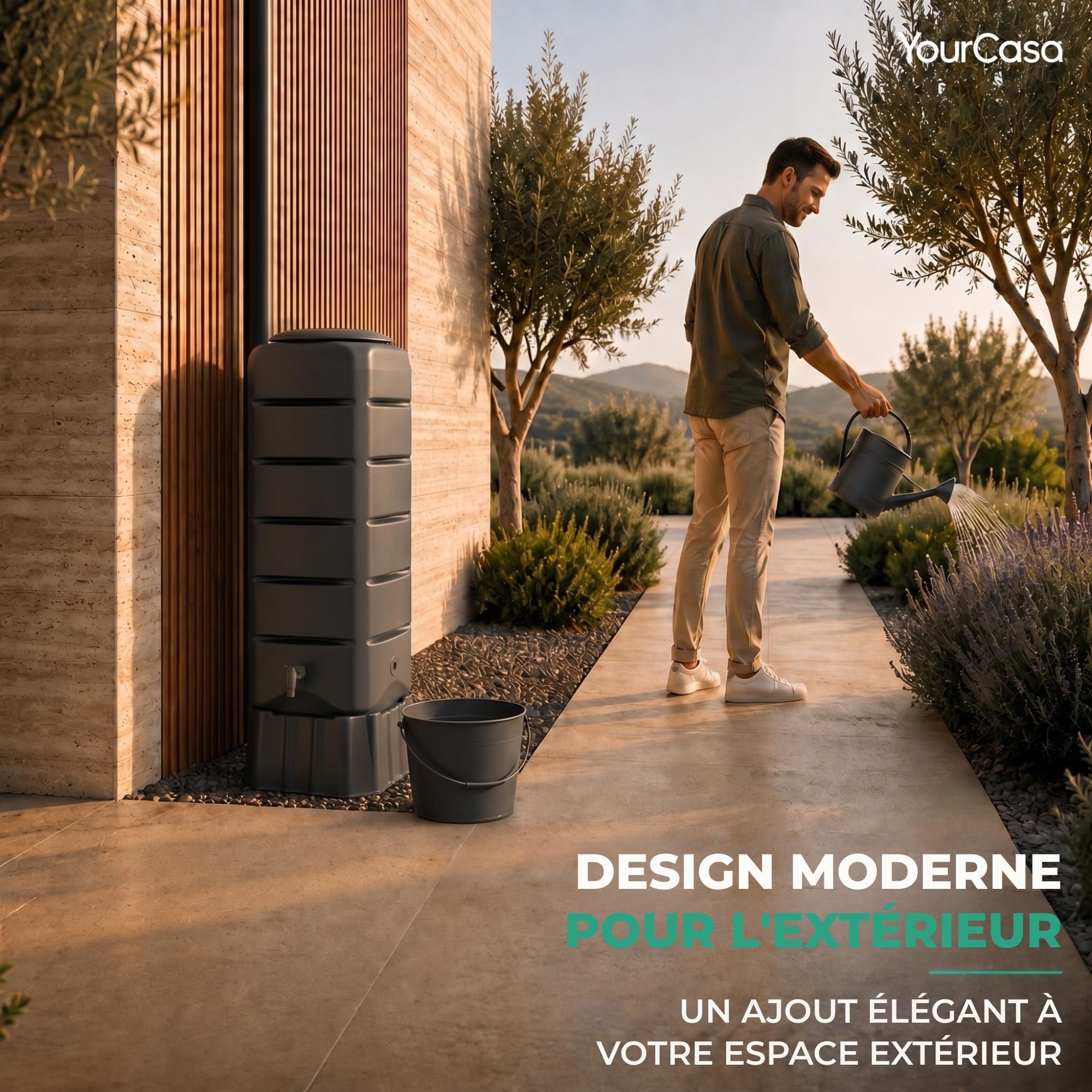 YourCasa Recuperateur d Eau de Pluie [Tower] 120L avec Pied, Couvercle et Robinet – recuperateur Eau de Pluie – récupérateur Eau de Pluie – Réservoir d'eau de Pluie – Reservoir Eau de Pluie (Gris)