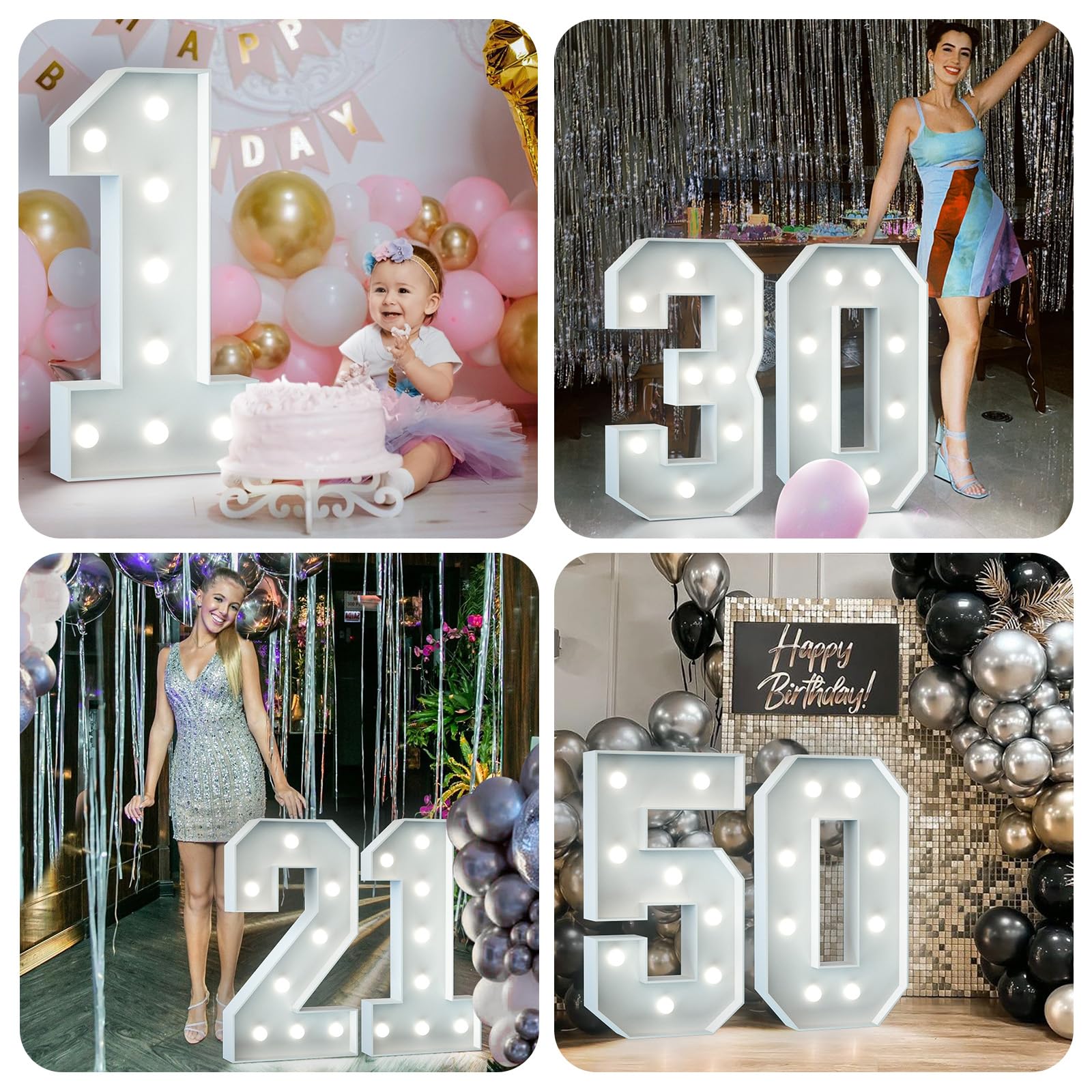 3FT Light Up Numbers Birthday Decoration Large Marquee Numbers 8 for 18th 80th Birthday Party Decor Wedding, Big Number Frame Foam Cardboard Mosaic Arch Stand Pre-cut Numbers — view 2