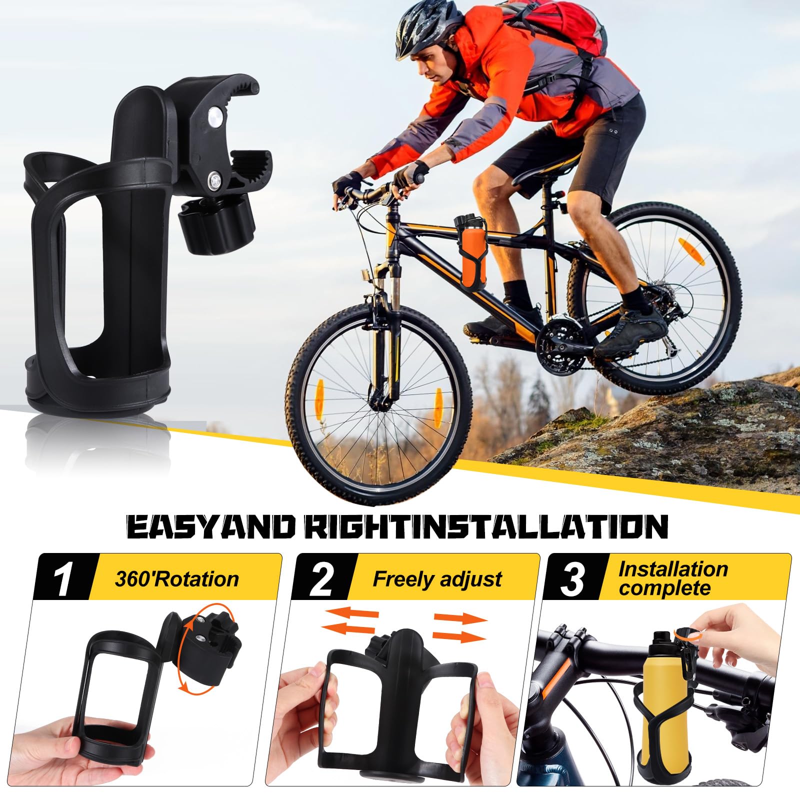 Universal Flaschenhalter 360° Drehbar - Für Fahrrad, E-Scooter & Kinderwagen