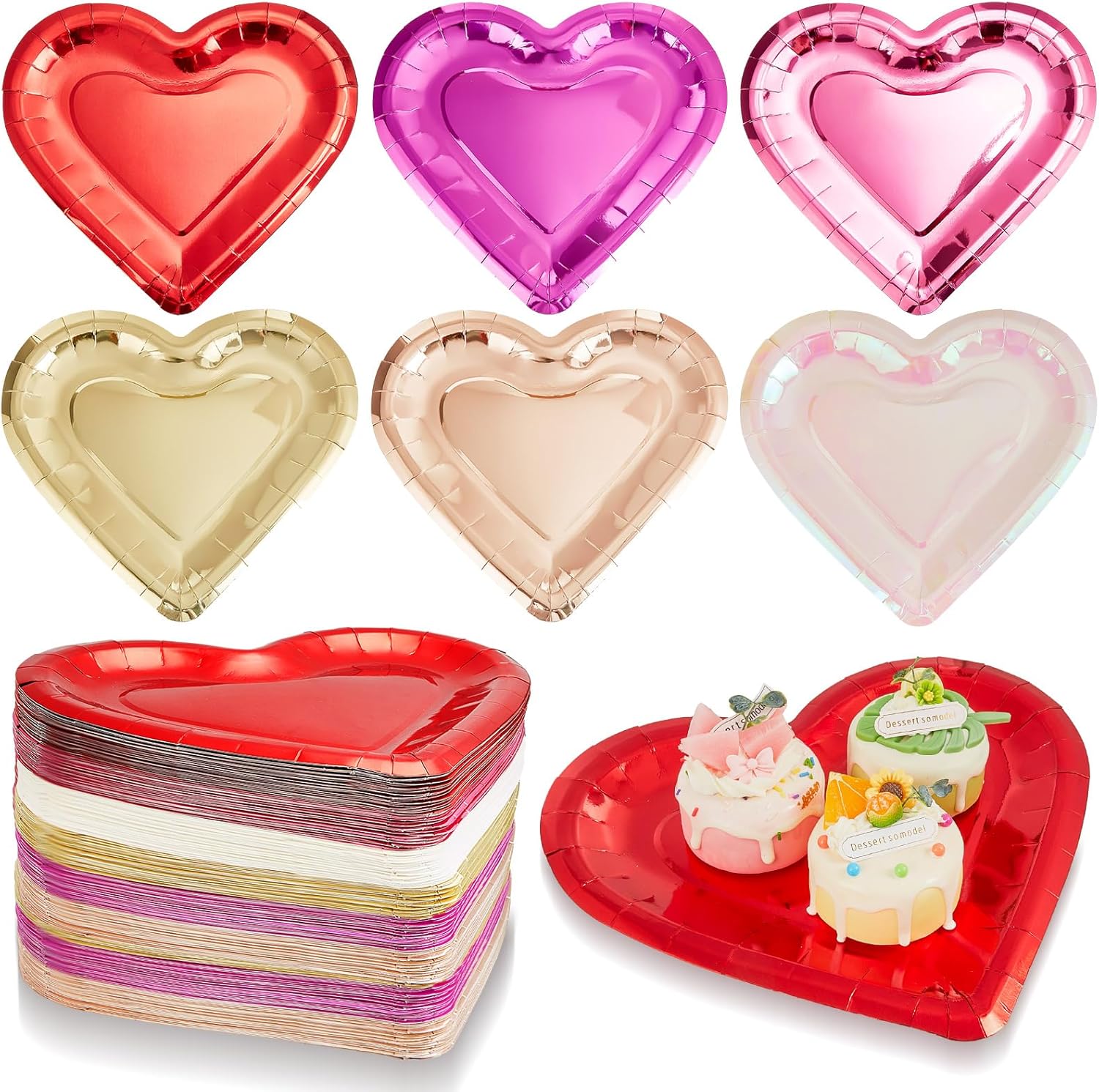 Ziliny 150 Pcs Valentine‘s Day Paper Plates Heart Shaped Disposable Plates 10.6 Inch Dessert Dinnerware Plates Decorative Tableware for Valentine‘s Day Wedding Birthday Grad Party, 6 Color