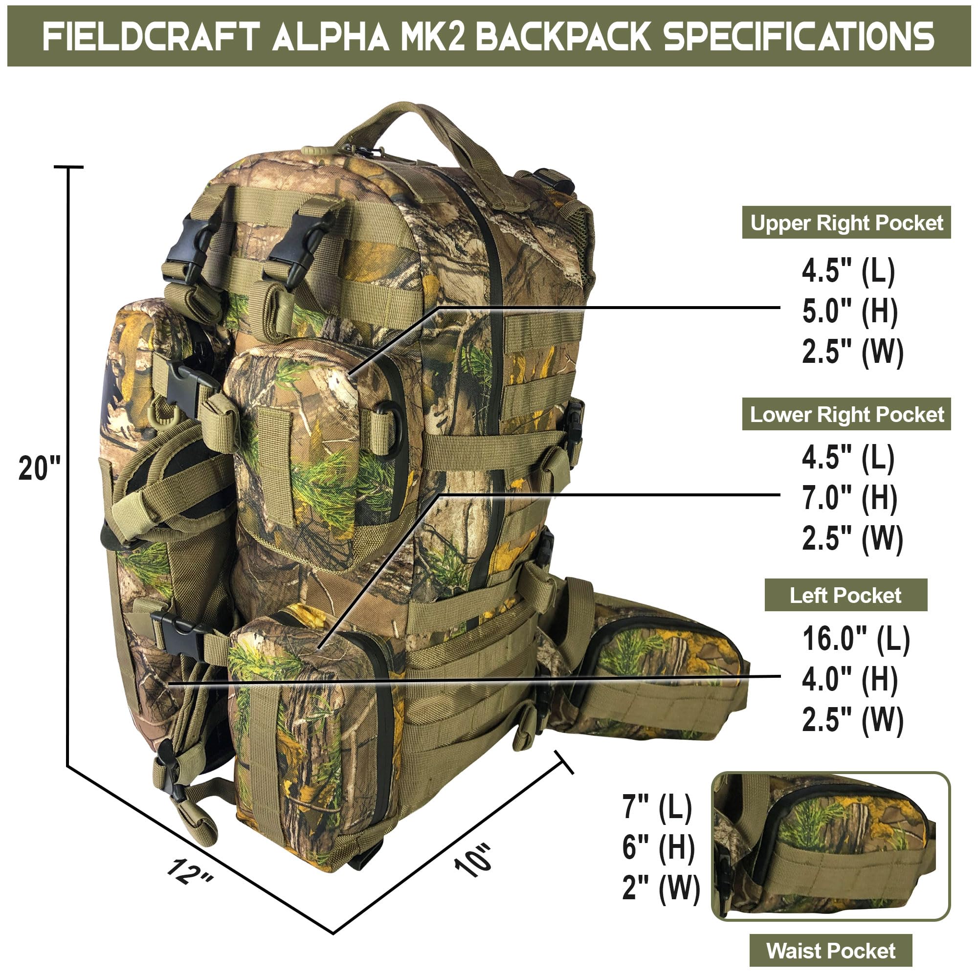 FIELDCRAFT Mochila de caza para rifles, arcos, ballestas, bozales, caza, senderismo, tiro con arco, pólvora negra, paquete alfa expedicionaria al aire libre