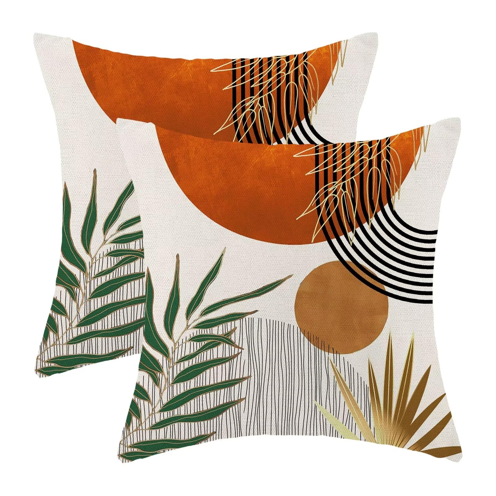 Jecuwo Boho Mid Century Pillow Covers 22x22 Set of 2,Orange Gold Throw Pillowcase Geometric Aesthetic Sunset Outdoor Farmhouse Cushion Cover for Sofa