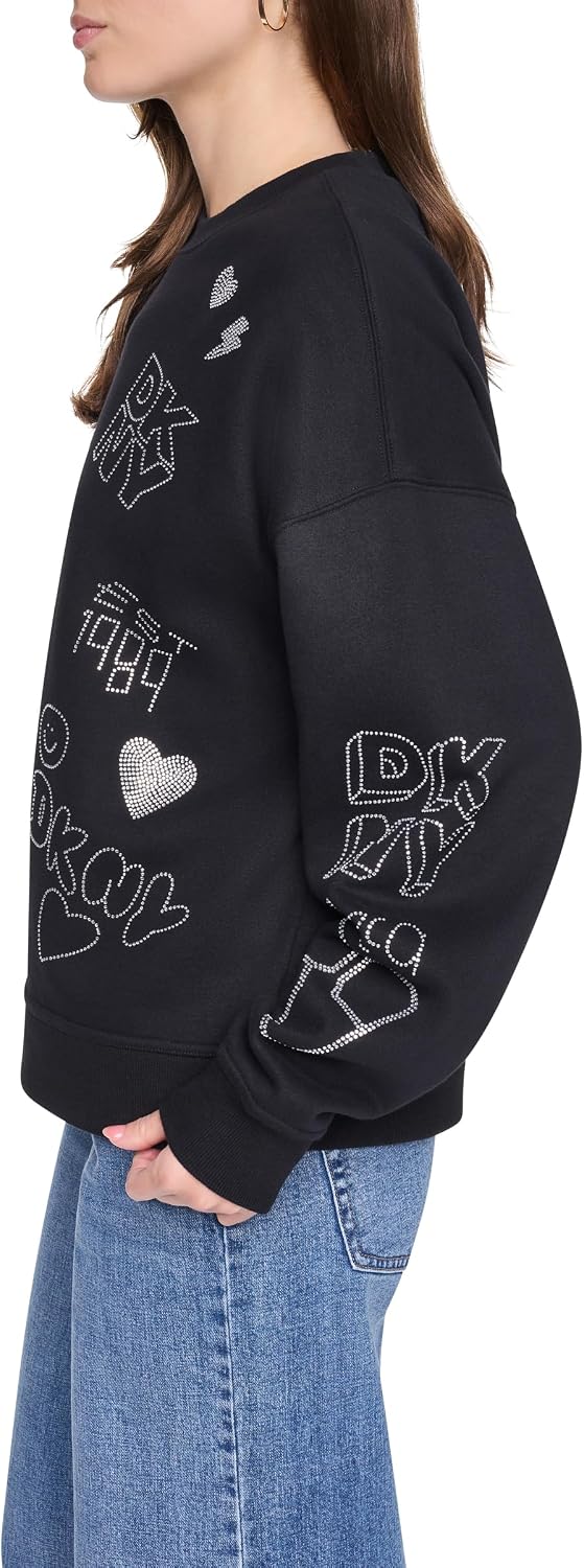 DKNY Women's Rhinestone Grafitti Logo Crew Neck Sweatshirt image 3