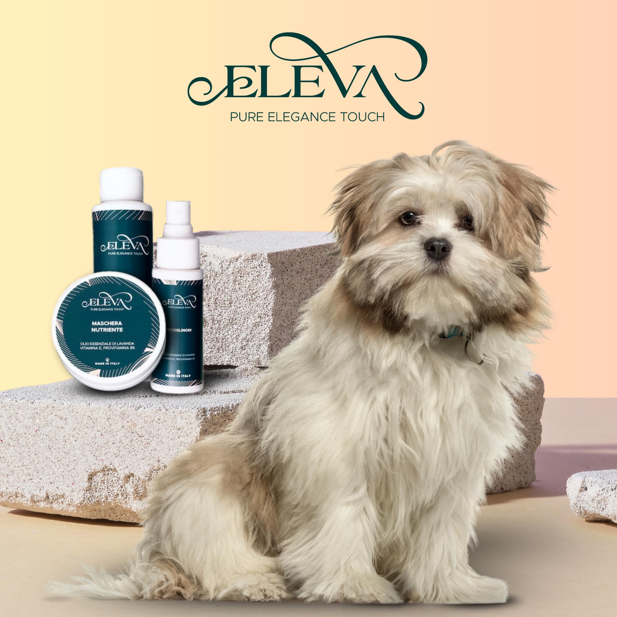 ELEVA PET - Kit Conosciamoci - Shampoo Delicato, Maschera Nutriente e Scioglinodi per Cani - Beauty Routine Completa - Ingredienti Vegetali - PH Ottimizzato - con Olio di Lavanda - Made in Italy