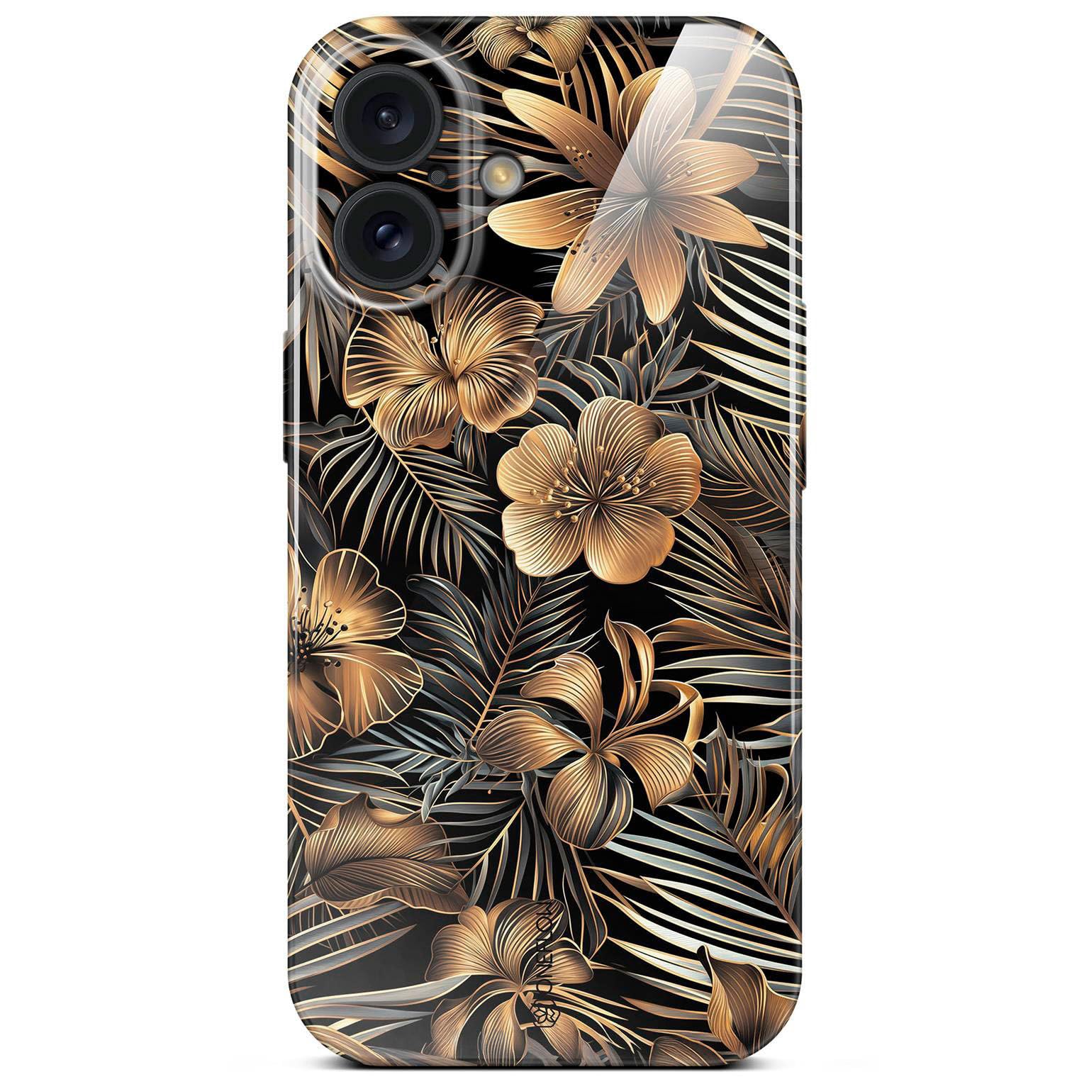 Coque fleurs iPhone 16 Or Noir housse tendance pour le quotidien et les sorties - 8