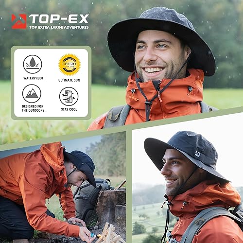 Miniatura 6 de Sombrero de lluvia de gran tamaño XL XXL impermeable con forro polar para hombre, clima frío, senderismo, pesca al aire libre, 22.4-25.6 in